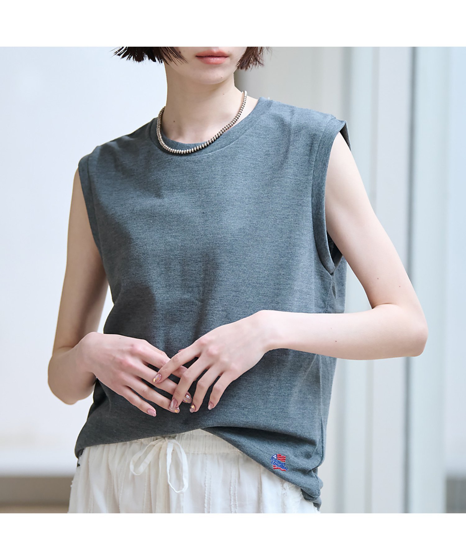Rouge vif la cle 【JEMORGAN/ジェーイーモーガン】カノコノースリーブカットソー/TCカノコ ルージュ・ヴィフ ラクレ トップス カットソー・Tシャツ グレー レッド ネイビー ホワイト ブラック
