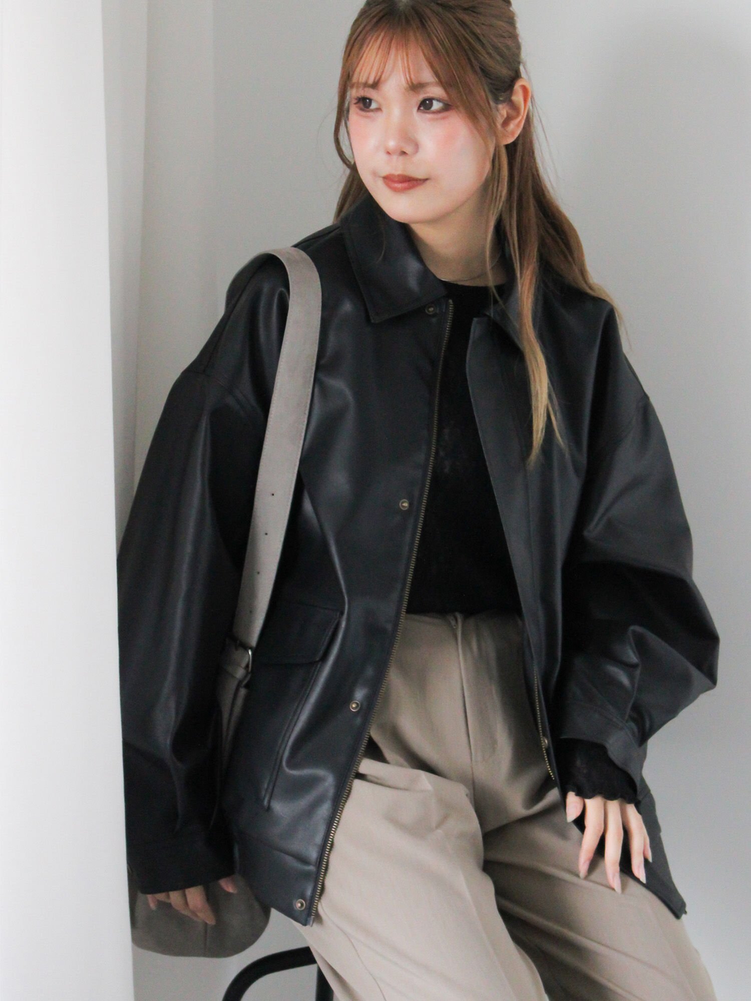 ehka sopo エコレザージャケット エヘカソポ ジャケット・アウター ノーカラージャケット ブラック ブラウン【送料無料】