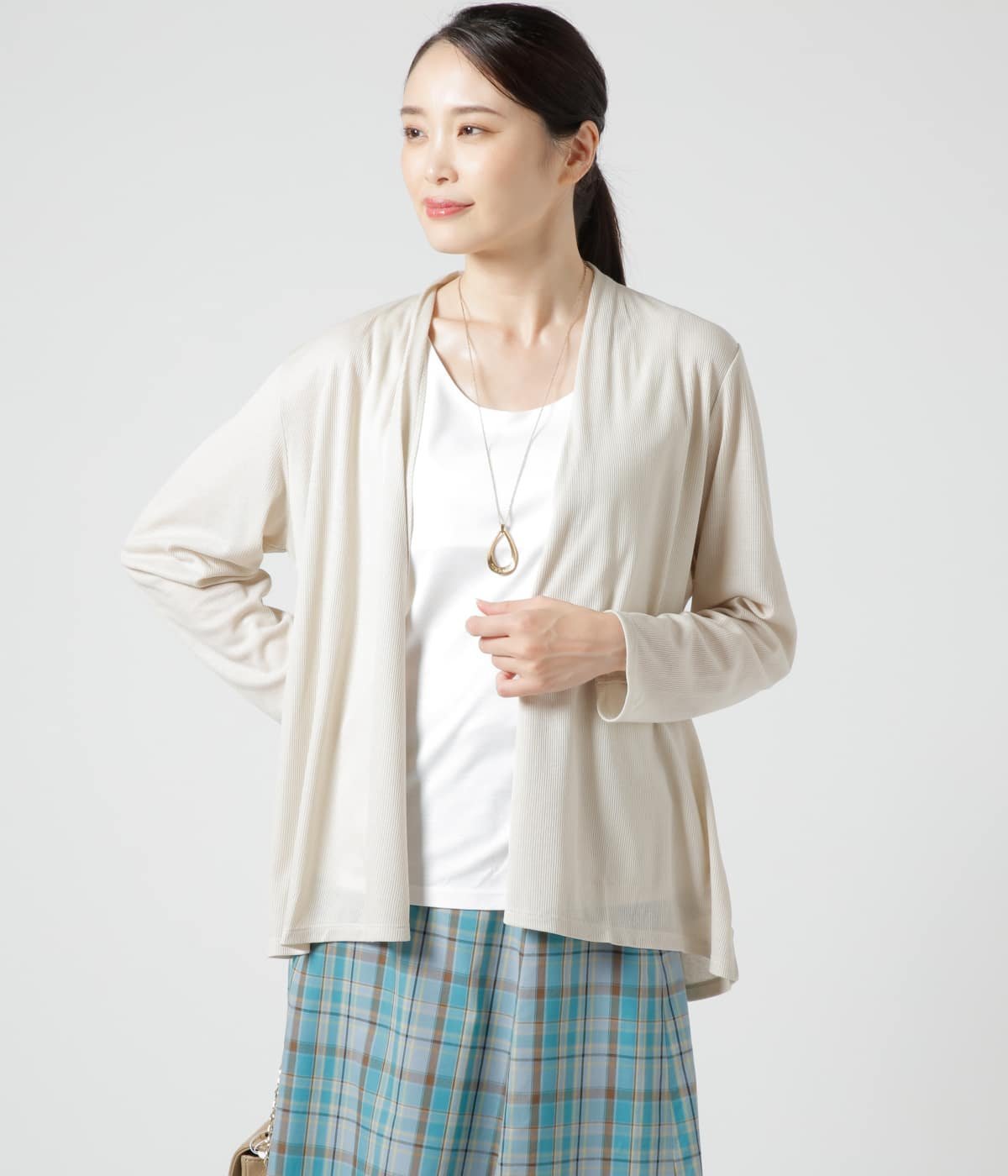 【SALE／46%OFF】NEWYORKER WOMEN レーヨンテレコシルケット加工 着流しカーディガン ニューヨーカー トップス カットソー・Tシャツ パープル ベージュ【送料無料】(4)