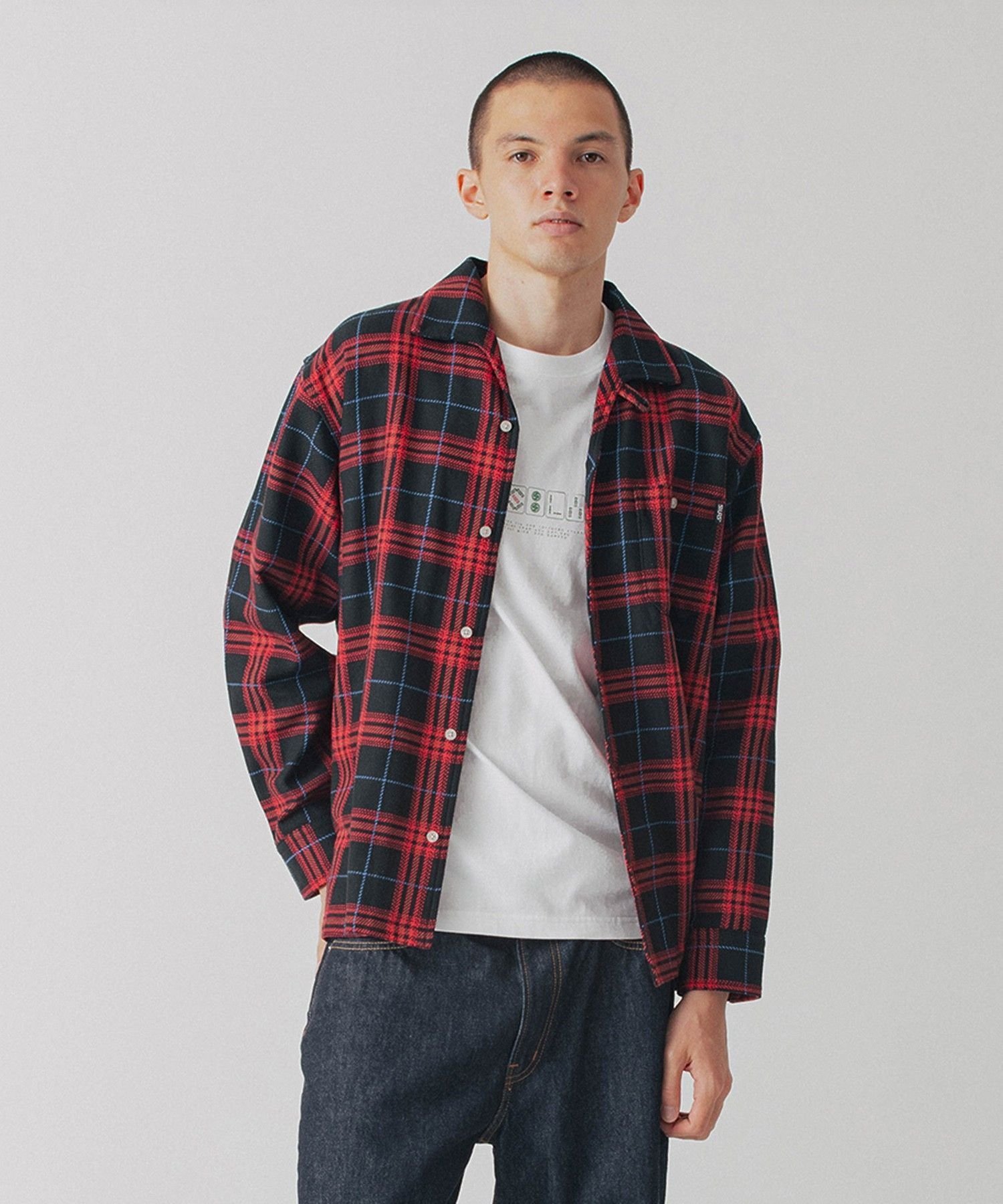 PLAID ITALIAN COLLAR L/S SHIRT サイラス トップス シャツ・ブラウス レッド ブラック