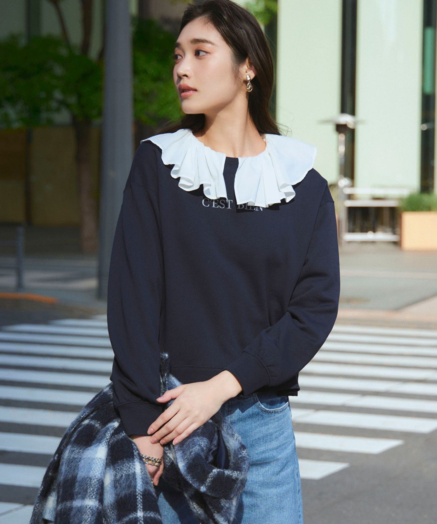 23区 S 【一部店舗限定/洗える】クリアコットンテリー セットアップ ロゴ スウェット ニジュウサンク トップス カットソー・Tシャツ ネイビー グレー ブラウン