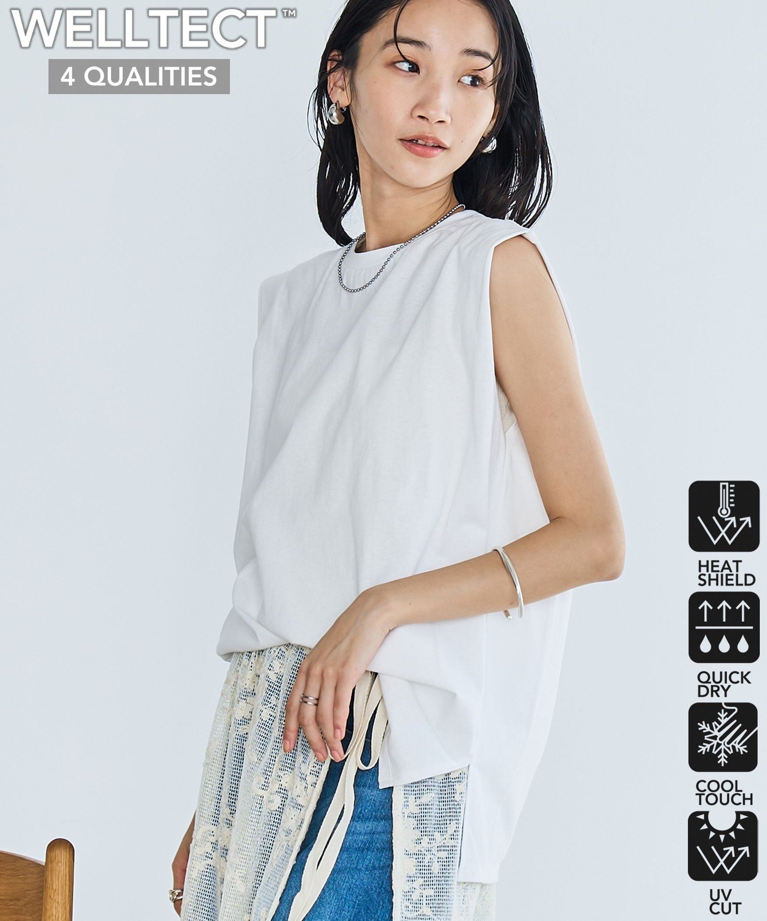 【SALE／35%OFF】coen 【WELLTECT】 USAコットンタックノースリーブTシャツ コーエン トップス カットソー・Tシャツ ブラック ホワイト ネイビー ブラウンのサムネイル