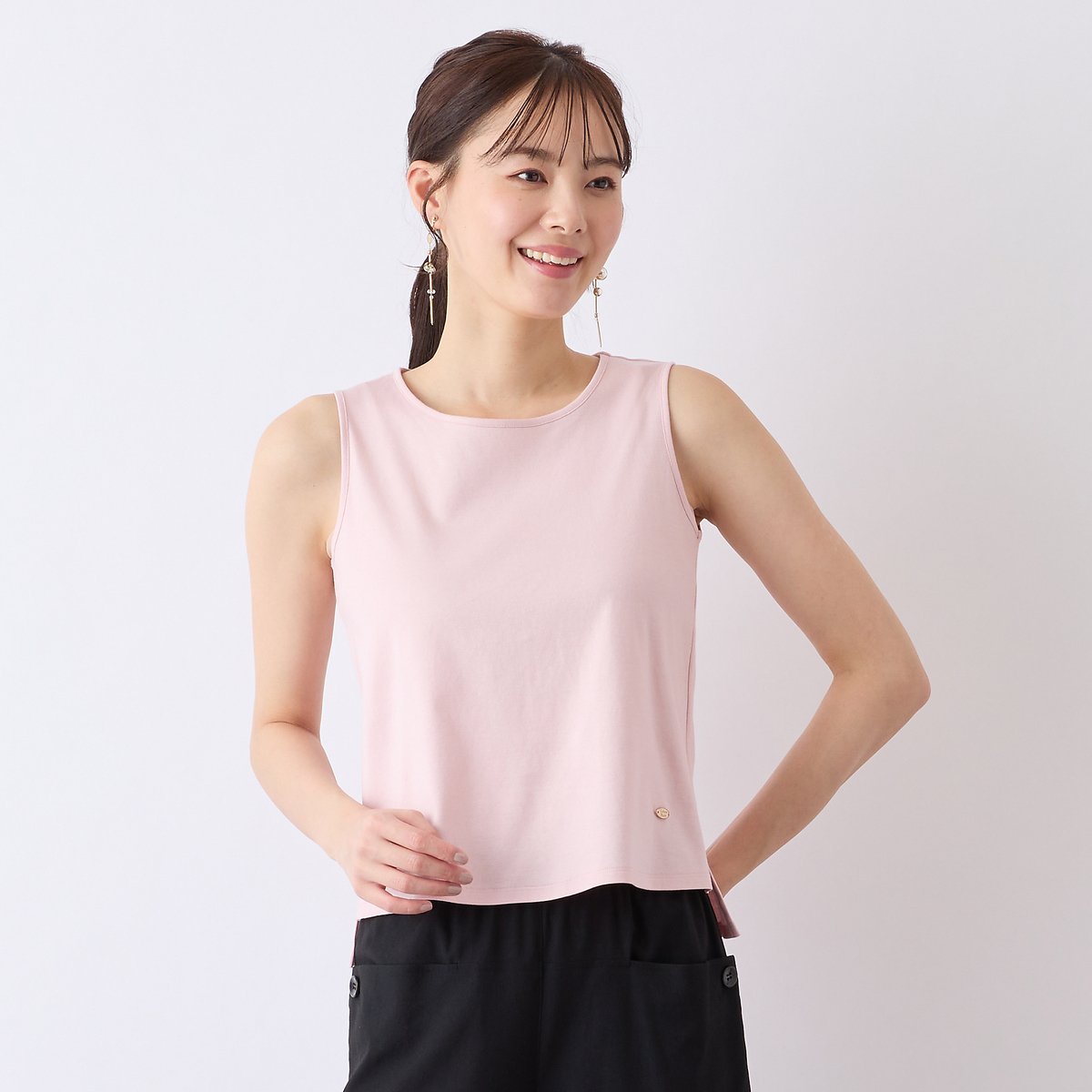 Liliane Burty Eclat 【S・Mサイズ】綿100%シルケットスムース タンクトップ リリアンビューティ エクラ トップス カットソー・Tシャツ ピンク ブラック ホワイト