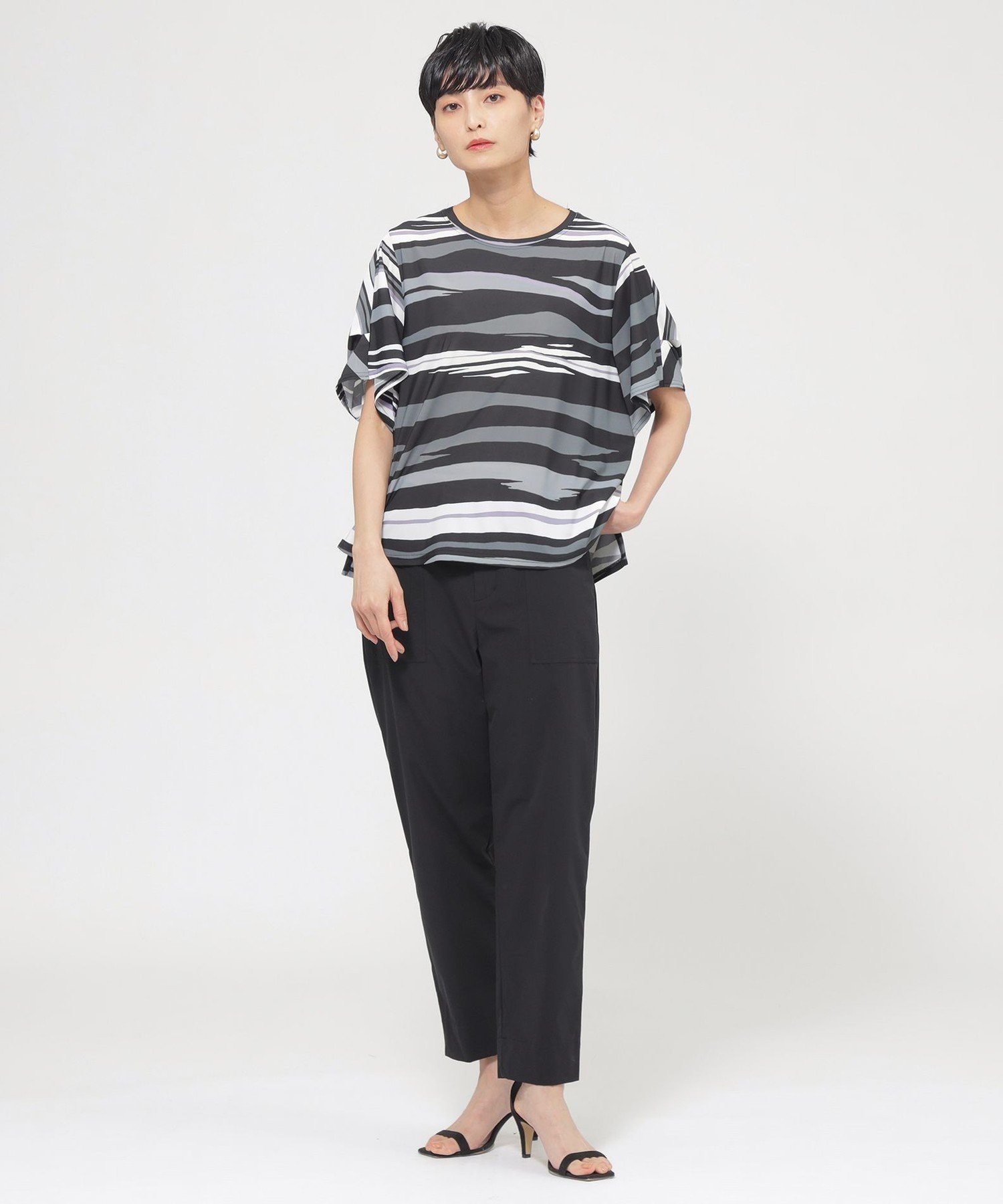 【SALE／33%OFF】EVEX by KRIZIA 【L】【カタログ掲載品】【接触冷感】【UV対策】【ウォッシャブル】コンチェロアニマルボーダーカットソー サンヨー エルサイズ トップス カットソー・Tシャツ カーキグリーン ブラック【送料無料】