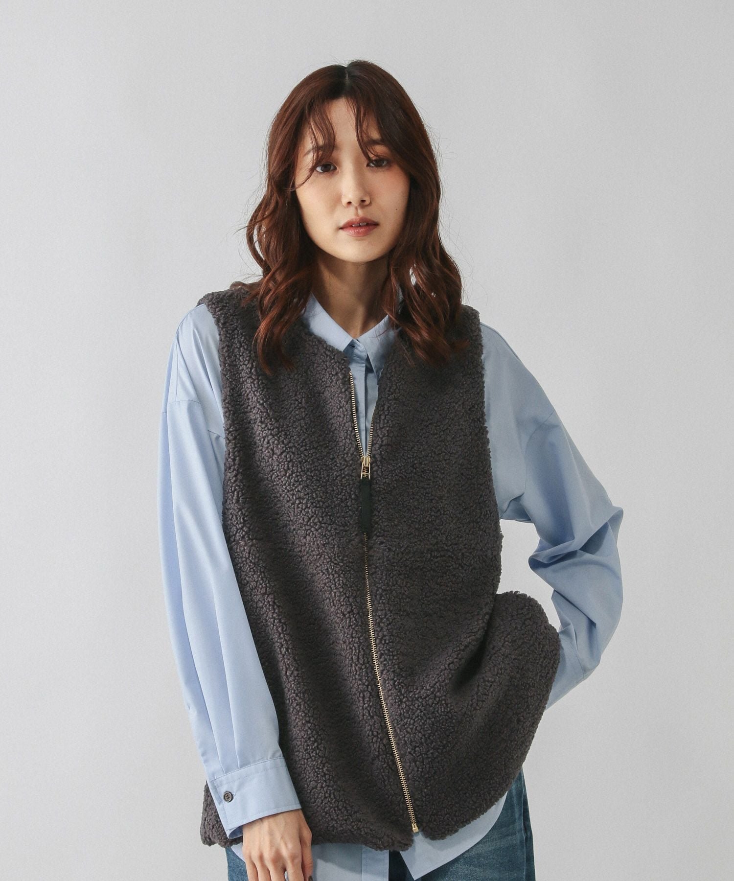 GLOBAL WORK ボアライナーベスト/一部店舗限定/606693 グローバルワーク トップス ベスト・ジレ グレー ベージュ【送料無料】