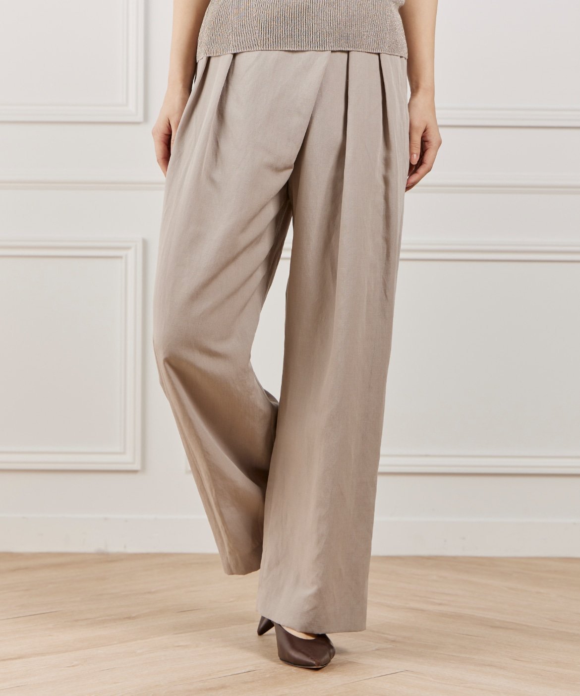 la veille by SUPERIOR CLOSET ラップパンツ イネド パンツ スラックス・ドレスパンツ グリーン グレー