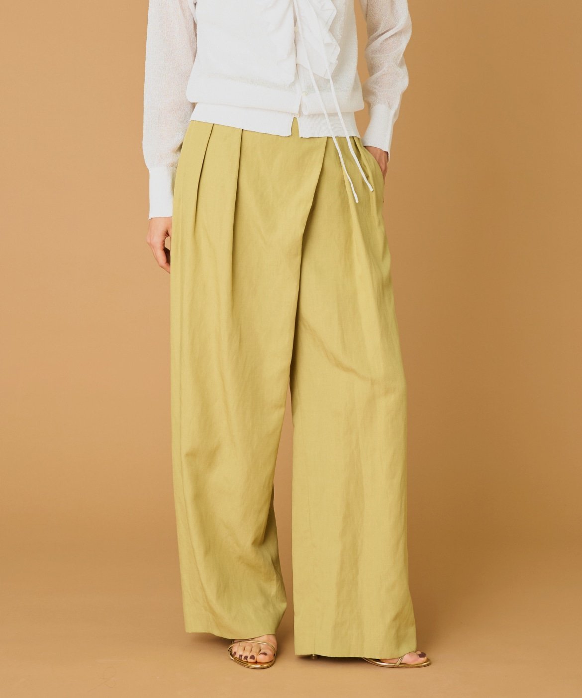 la veille by SUPERIOR CLOSET ラップパンツ イネド パンツ スラックス・ドレスパンツ グリーン グレー