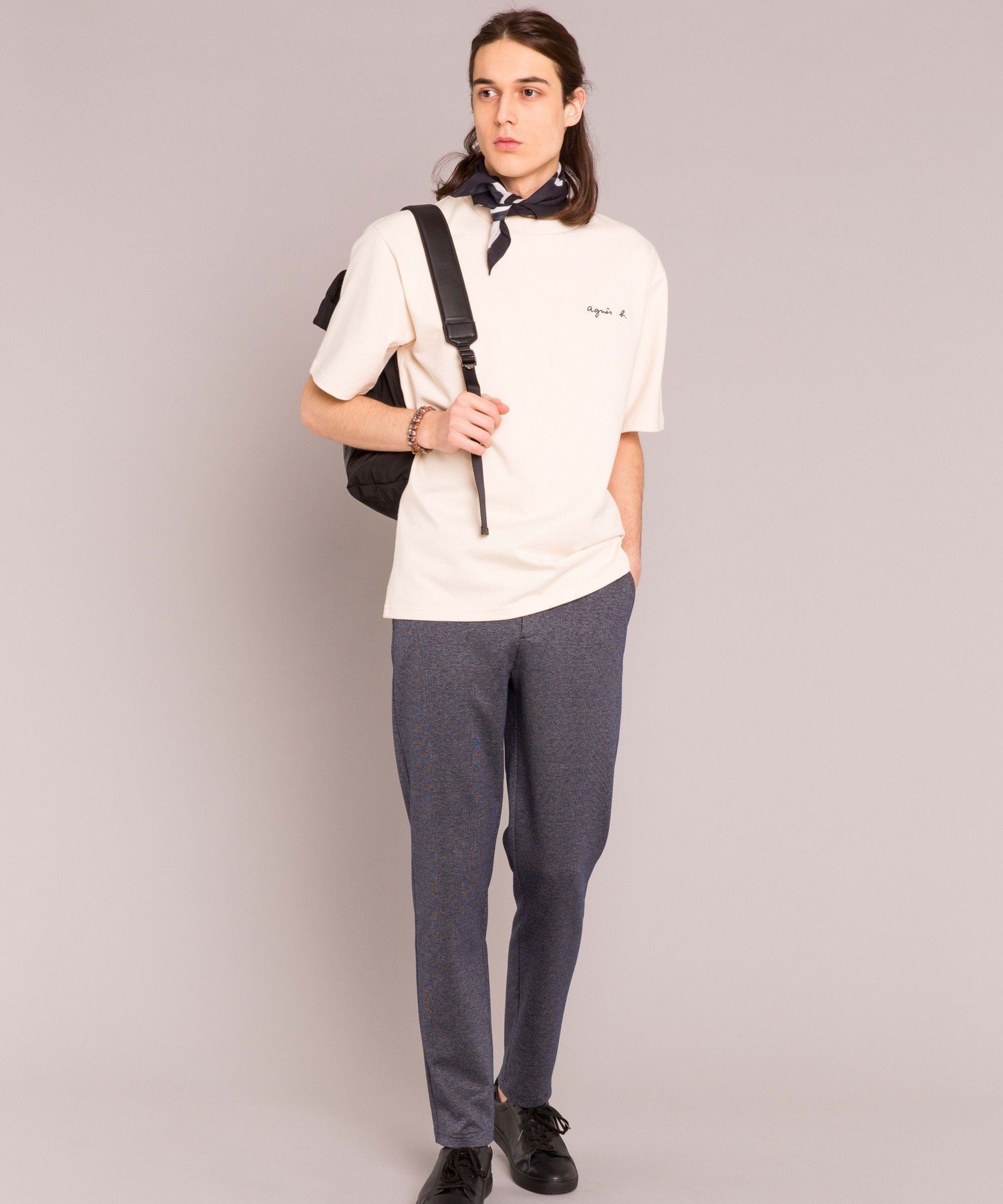 agnes b. HOMME メンズ ロゴ 刺繍 コットン 半袖 Tシャツ "Christof" アニエスベー トップス カットソー・Tシャツ ホワイト【送料無料】