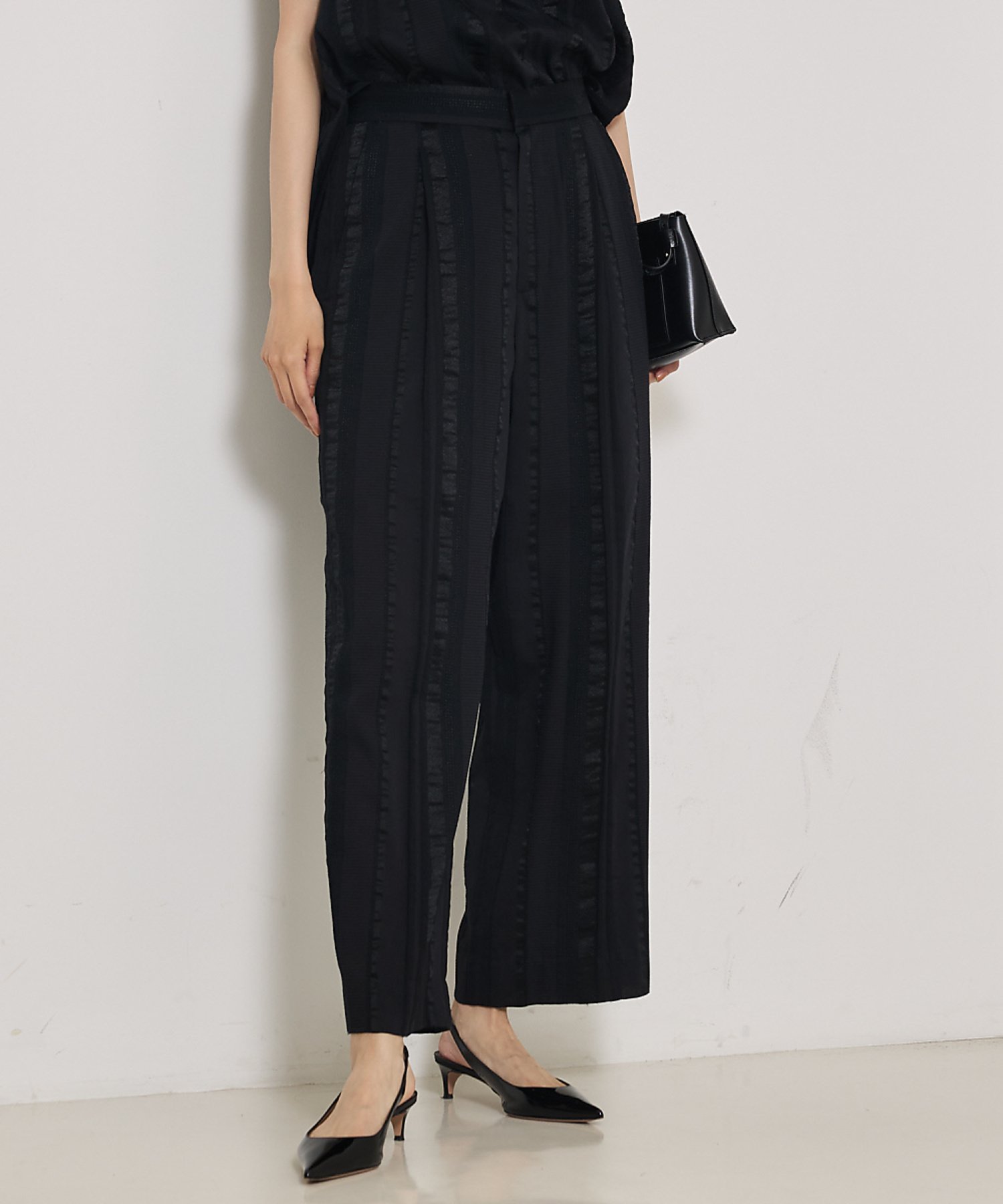 qualite 【セットアップ対応】キュプラストライプパンツ カリテ パンツ その他のパンツ ベージュ ブラック