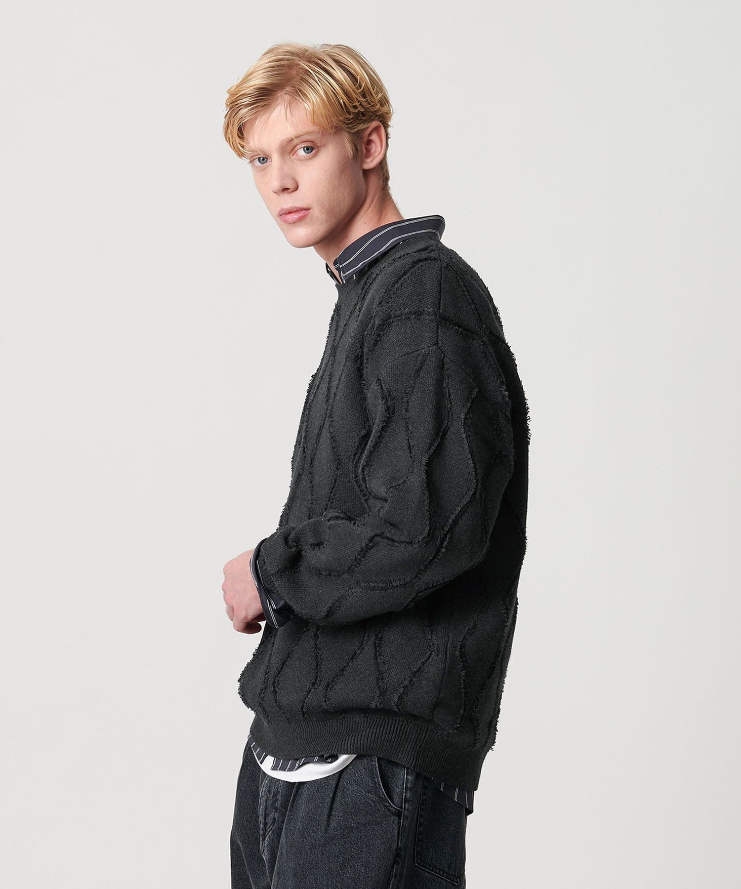 【SALE／55%OFF】BEAUTY&YOUTH UNITED ARROWS フリンジ パターン クルーネック ニット ビューティー＆ユース　ユナイテッドアローズ トップス ニット グレー【送料無料】
