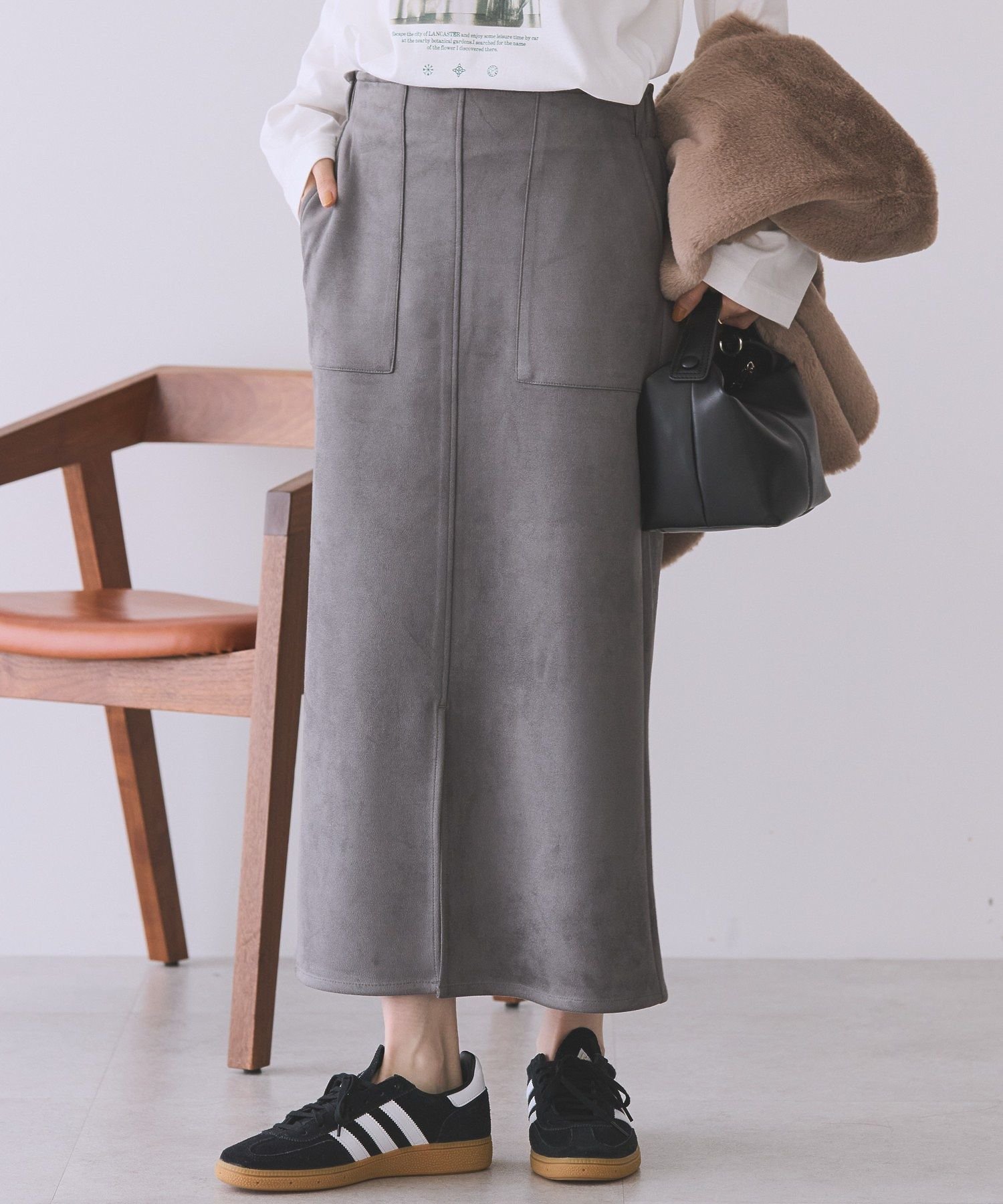 【SALE／25%OFF】AMERICAN HOLIC ヌバック調スカート アメリカンホリック スカート その他のスカート ブラック グレー ブラウンのサムネイル