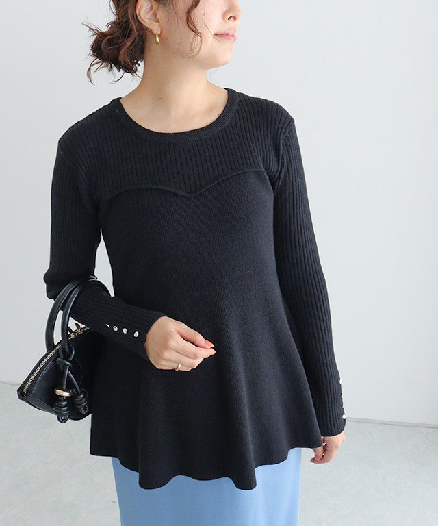 Pierrot ビスチェ風ペプラムニット ピエロ トップス ニット ブラック グレー【送料無料】