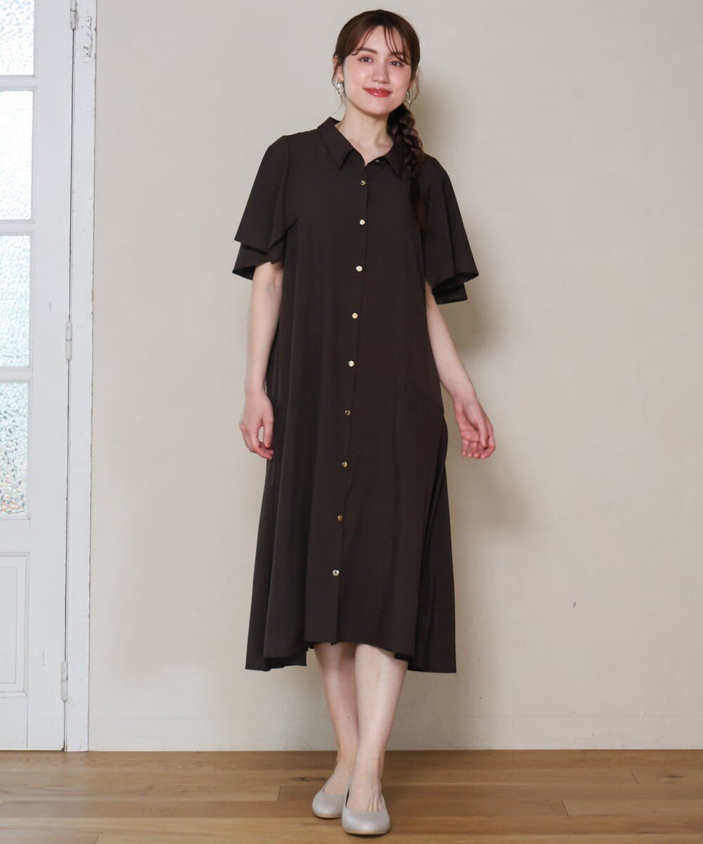 【SALE／20%OFF】eur3 【大きいサイズ】フレアスリーブワンピース エウルキューブ ワンピース・ドレス ワンピース ネイビー【送料無料】