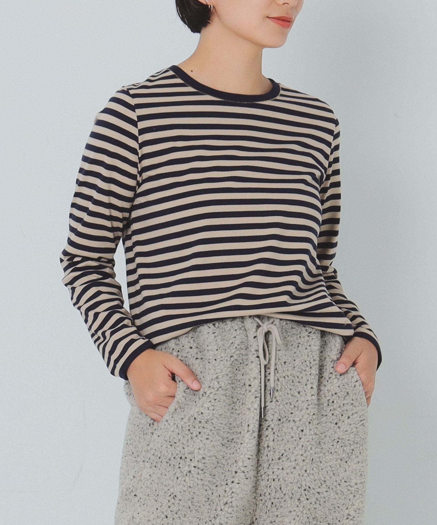 WOMEN ボーダー テンチ プルオーバー ビームス ハート トップス カットソー・Tシャツ ブラック ベージュ レッド