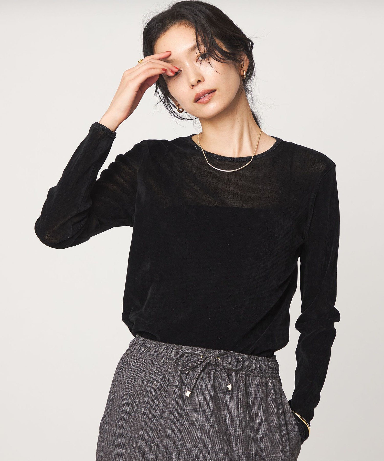 シアー フロッキー ラメ ロングスリーブ プルオーバー ユナイテッドアローズ グリーンレーベルリラクシング トップス カットソー・Tシャツ