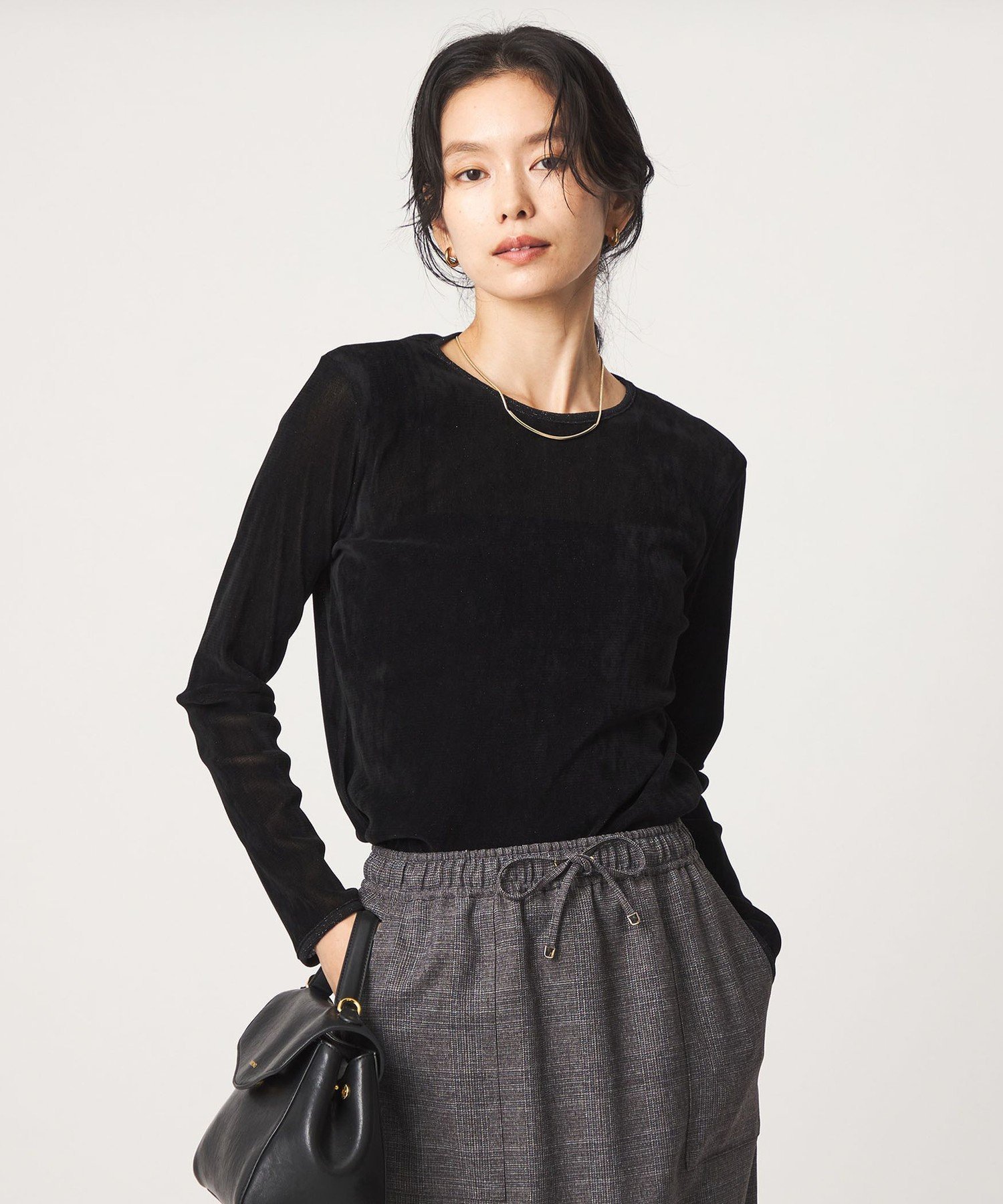 シアー フロッキー ラメ ロングスリーブ プルオーバー ユナイテッドアローズ グリーンレーベルリラクシング トップス カットソー・Tシャツ