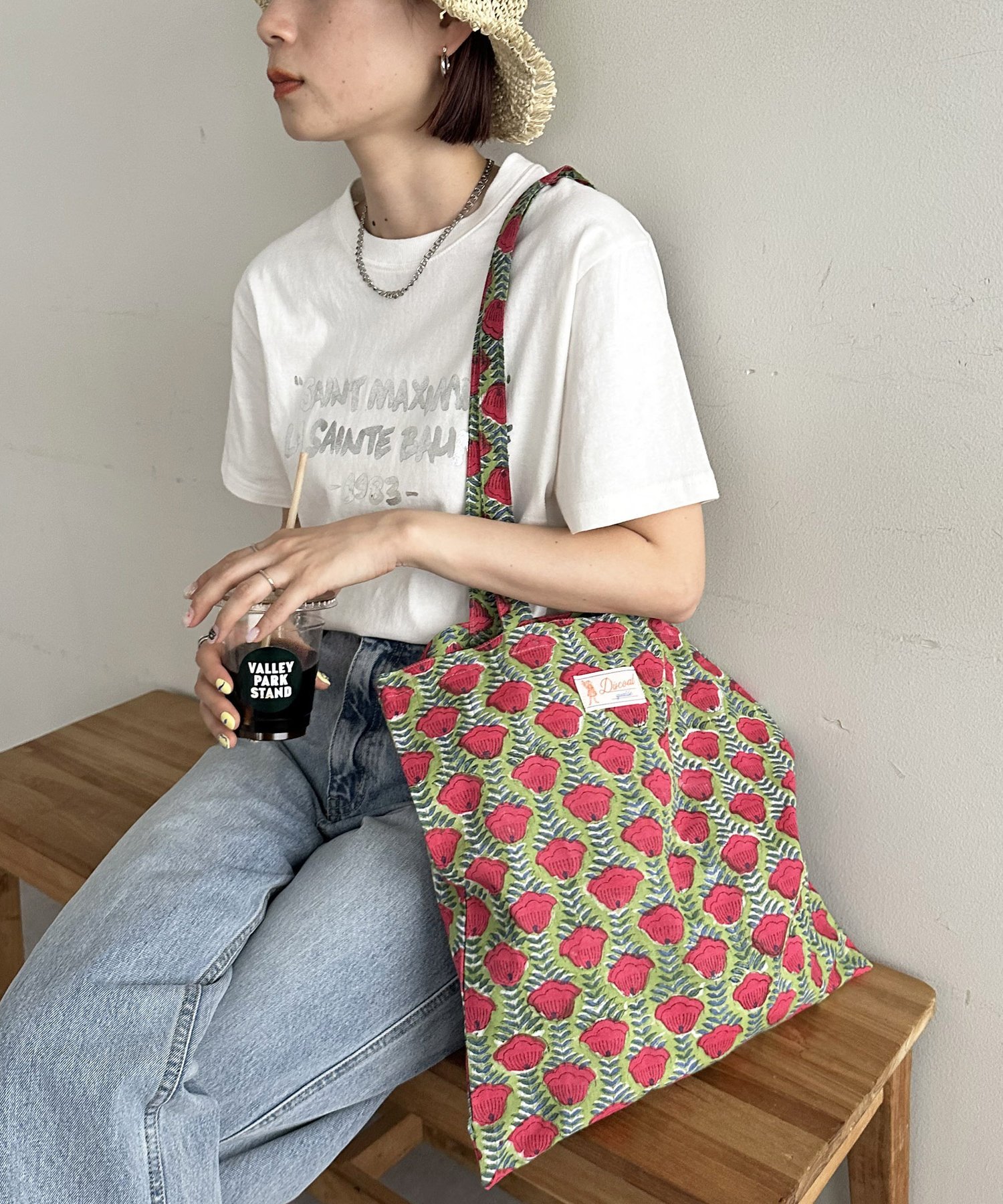 Discoat 【ふるりマルシェ】ブロックプリントトート ディスコート バッグ トートバッグ レッド イエロー グリーン ブルーのサムネイル