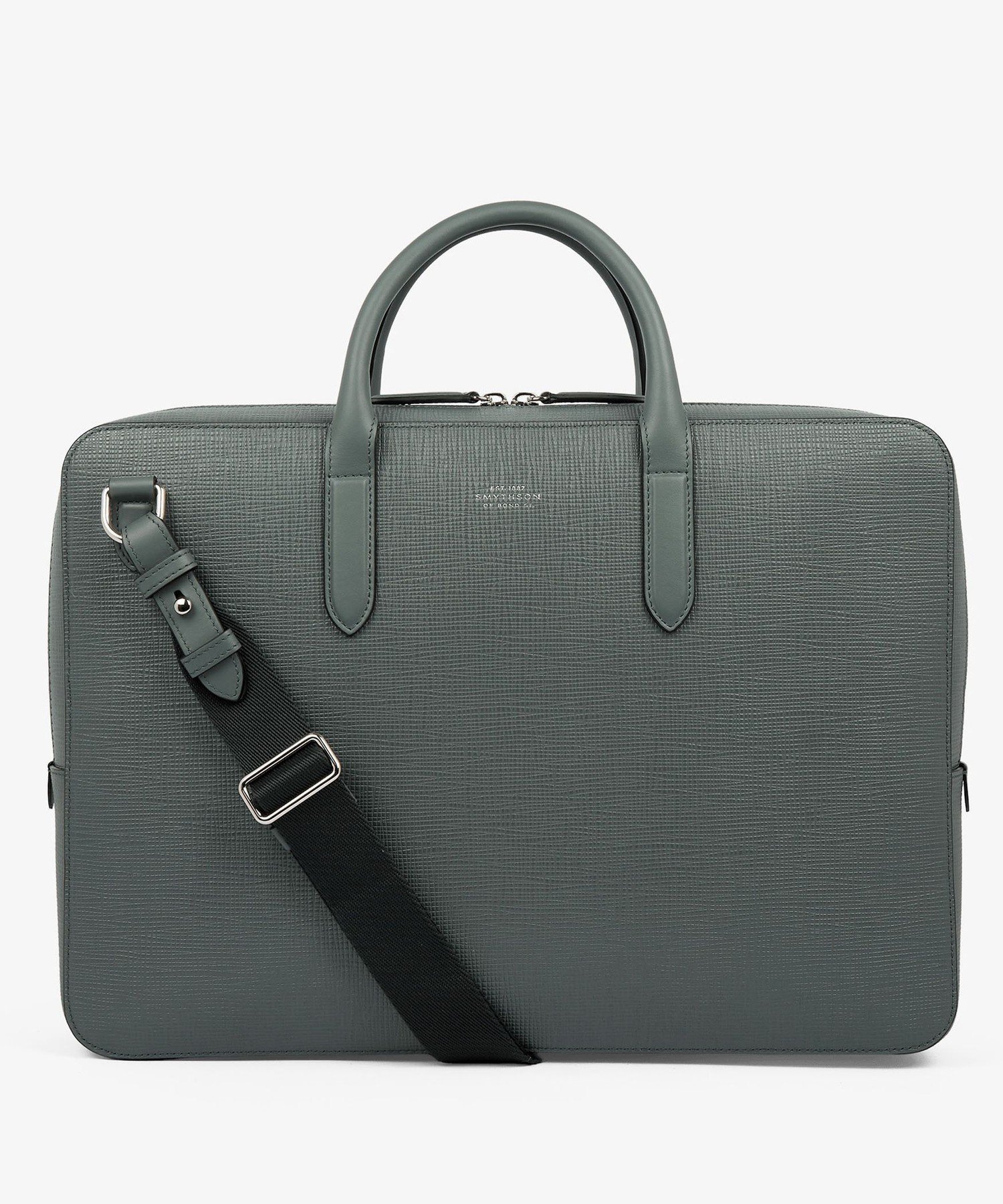 Slim Lightweight Briefcase in Panama スマイソン バッグ ビジネスバッグ・ブリーフケース グリーン