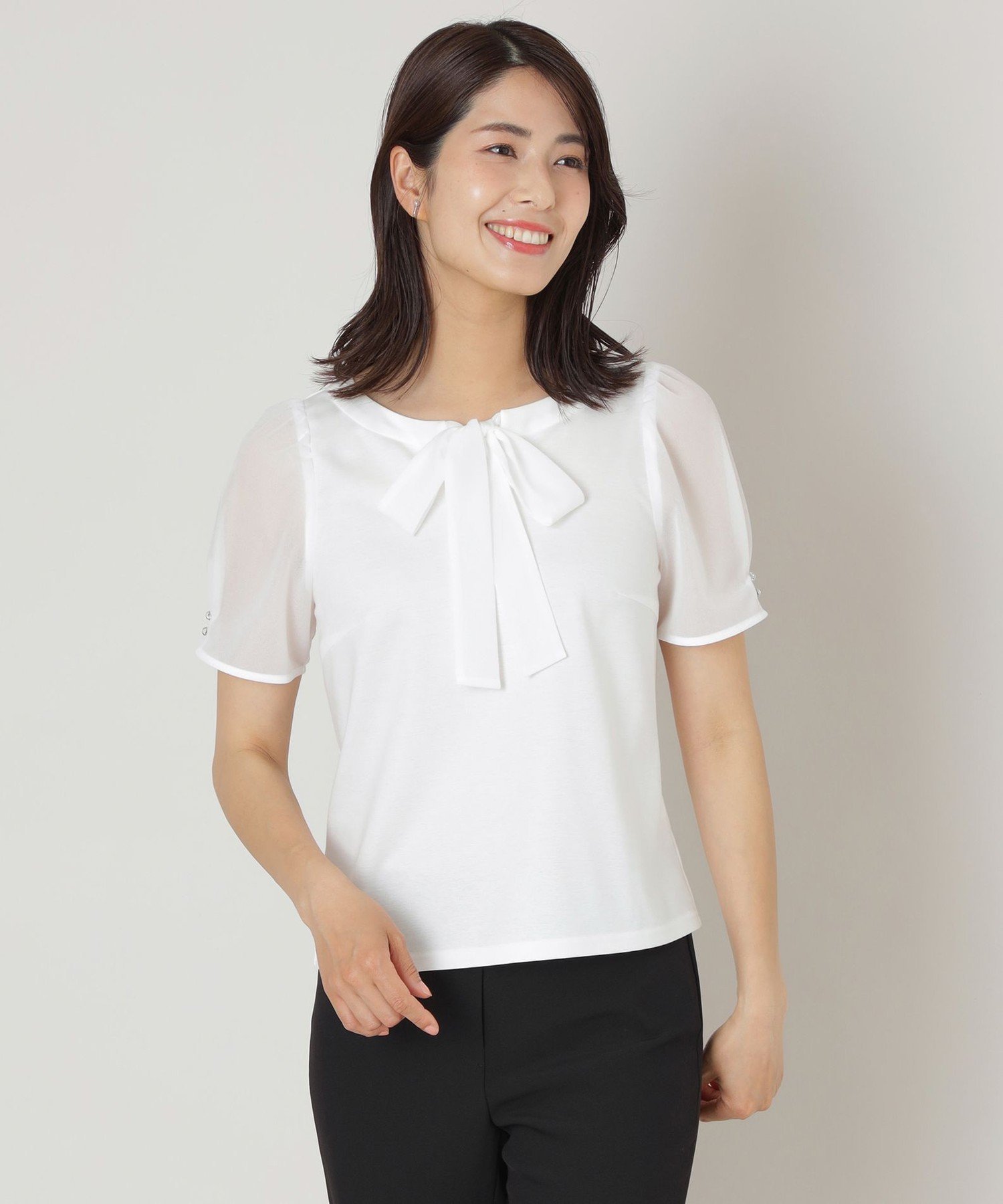TO BE CHIC リボンネック スリーブコンビカットソー トゥー ビー シック トップス カットソー・Tシャツ ブラック ホワイト ピンク