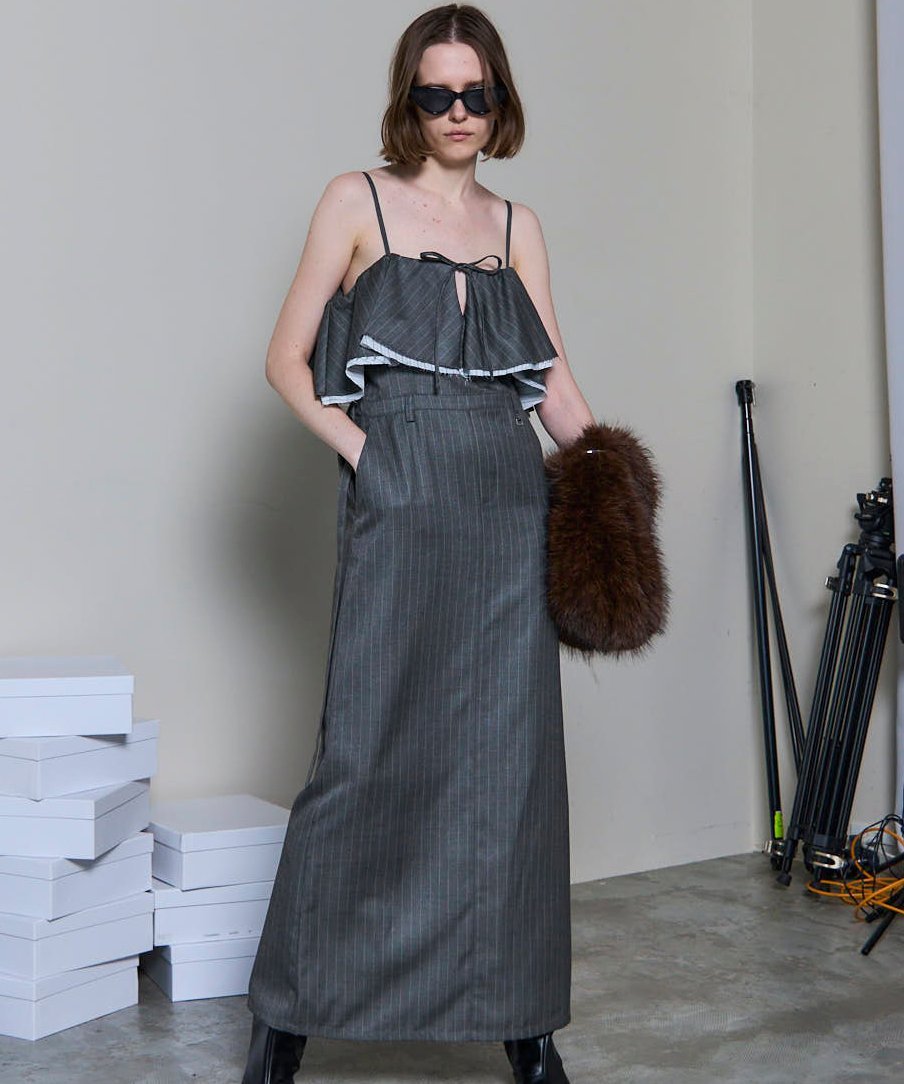 MAISON SPECIAL Frilled Camisole Dress メゾンスペシャル ワンピース・ドレス ワンピース グレー ブラック【送料無料】のサムネイル