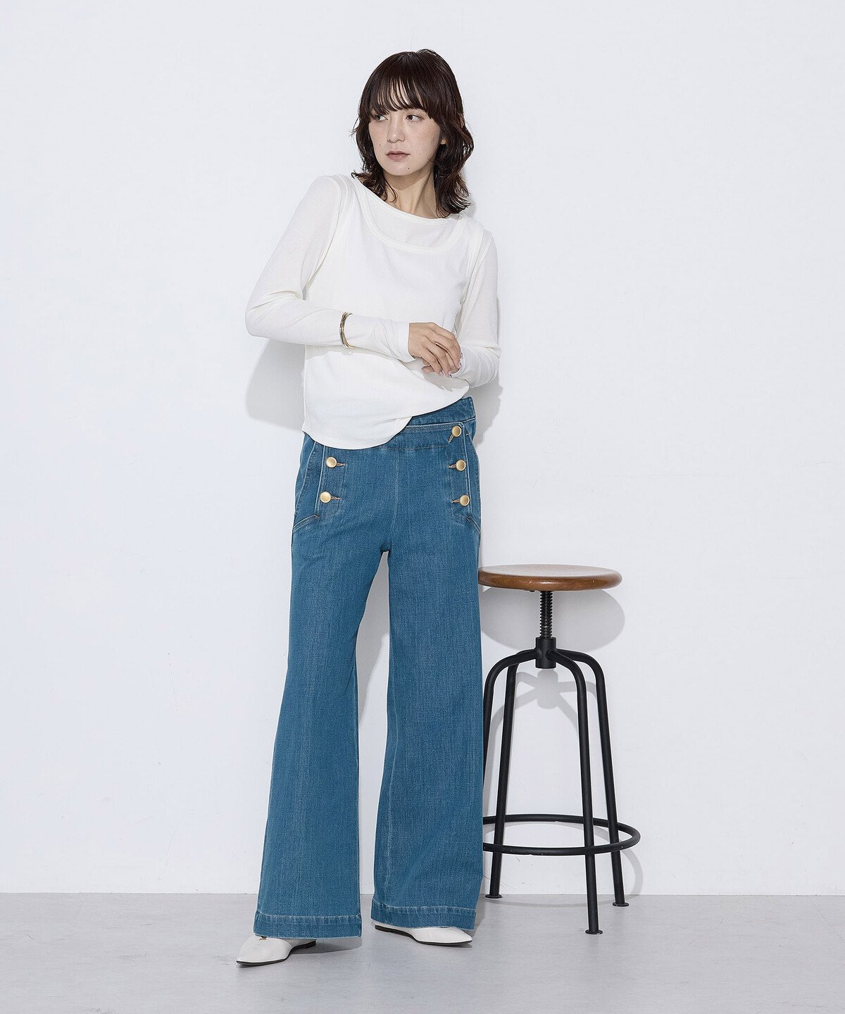 COMME CA Wardrobe 11ozストレッチデニム セーラーデニムパンツ コムサ パンツ ジーンズ・デニムパンツ ホワイト【送料無料】