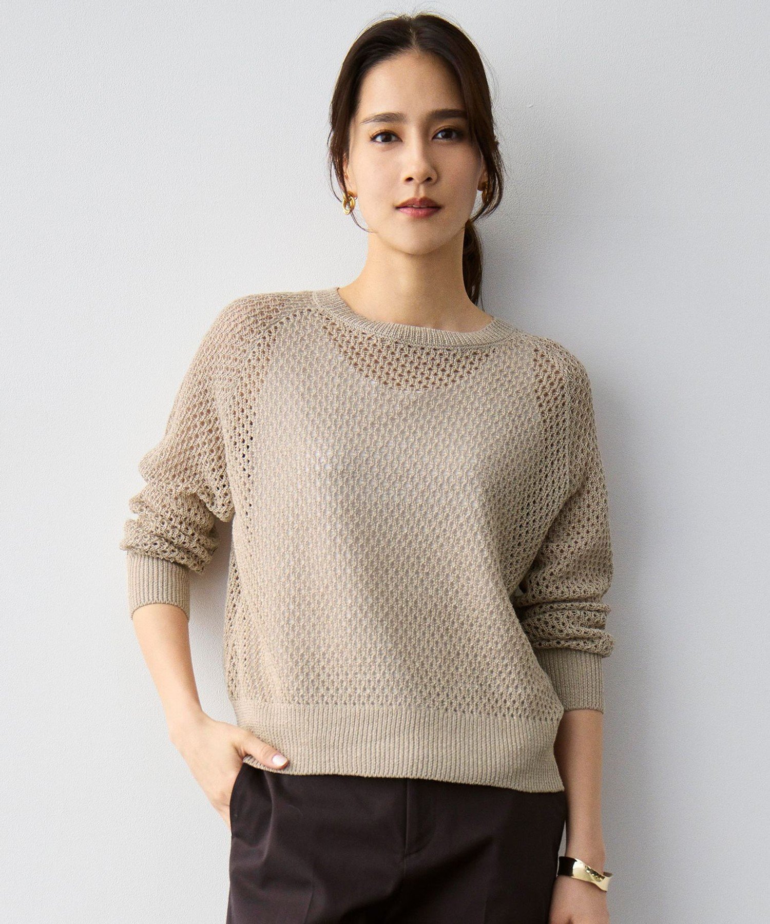 自由区 S 【SHIHOさん着用】リネンミドルゲージメッシュ ニット ジユウク トップス ニット ピンク ブルー