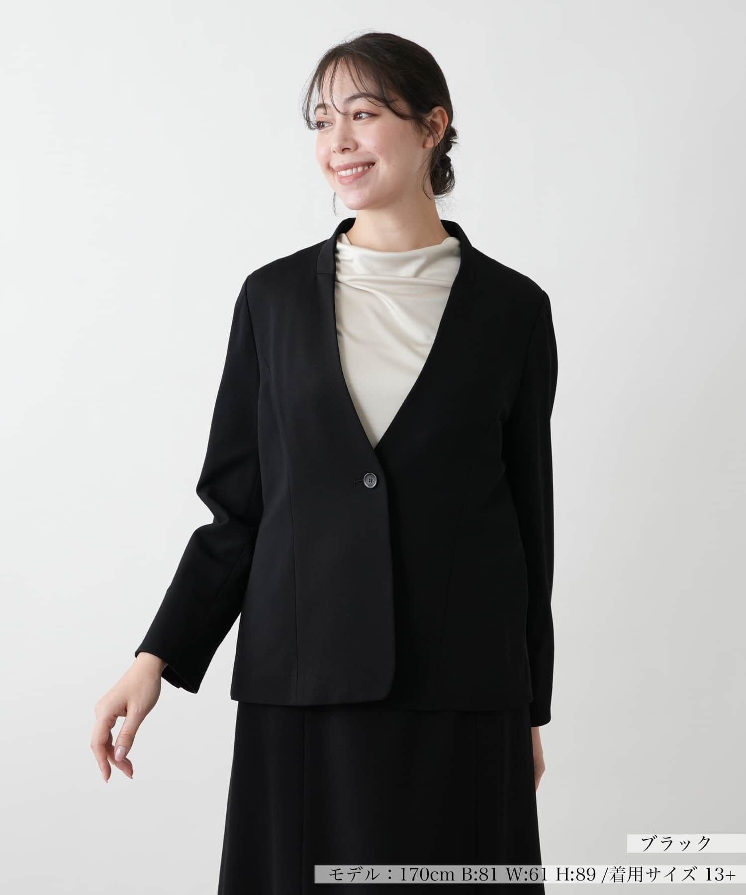 Leilian PLUS HOUSE 【店頭人気】ノーカラージャケット レリアン プラスハウス ジャケット・アウター テーラードジャケット・ブレザー ブラック ネイビー