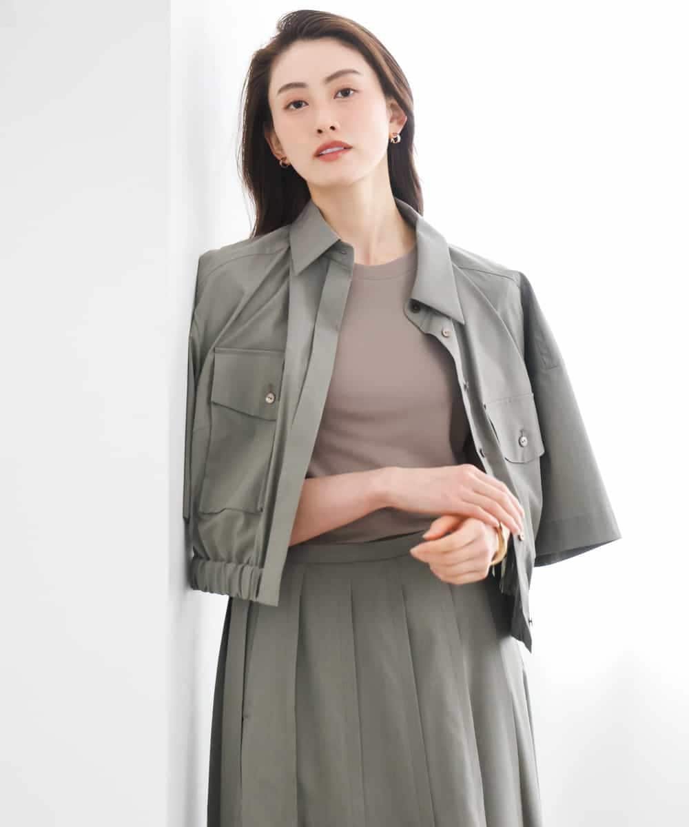 MICHEL KLEIN [セットアップ対応]ダブルポケットシャツブルゾン ミッシェルクラン トップス シャツ・ブラウス グレー カーキグリーン
