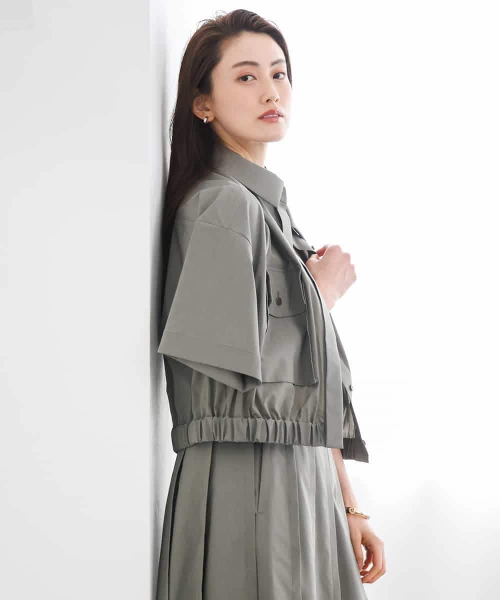 MICHEL KLEIN [セットアップ対応]ダブルポケットシャツブルゾン ミッシェルクラン トップス シャツ・ブラウス グレー カーキグリーン