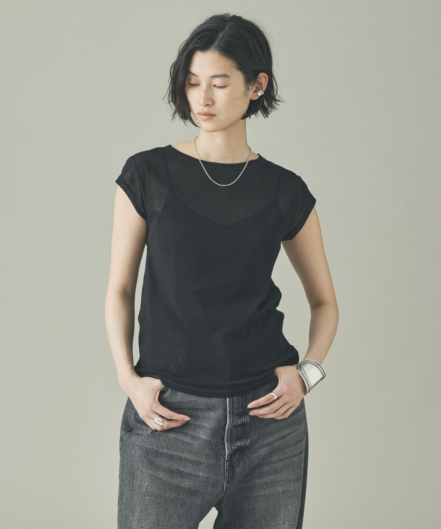 Curensology コットンチュールショートスリーブプルオーバー カレンソロジー トップス カットソー・Tシャツ ホワイト ブラック【送料無料】