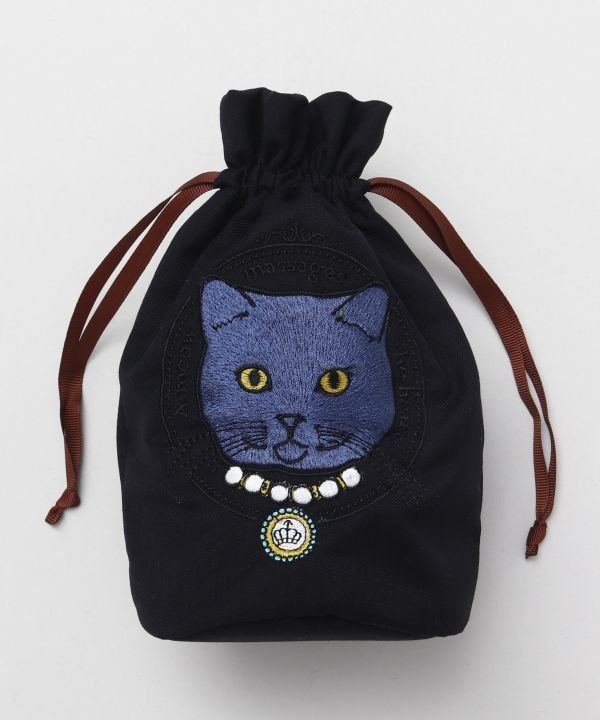 欧州航路 【欧州航路】ネコ巾着ポーチ アミナコレクション 財布・ポーチ・ケース ポーチ ホワイト ブラ..