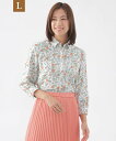 TRANS WORK 【L】【ウォッシャブル】ラインフラワープリントブラウス サンヨー エルサイズ トップス シャツ・ブラウス ホワイト ネイビー【送料無料】