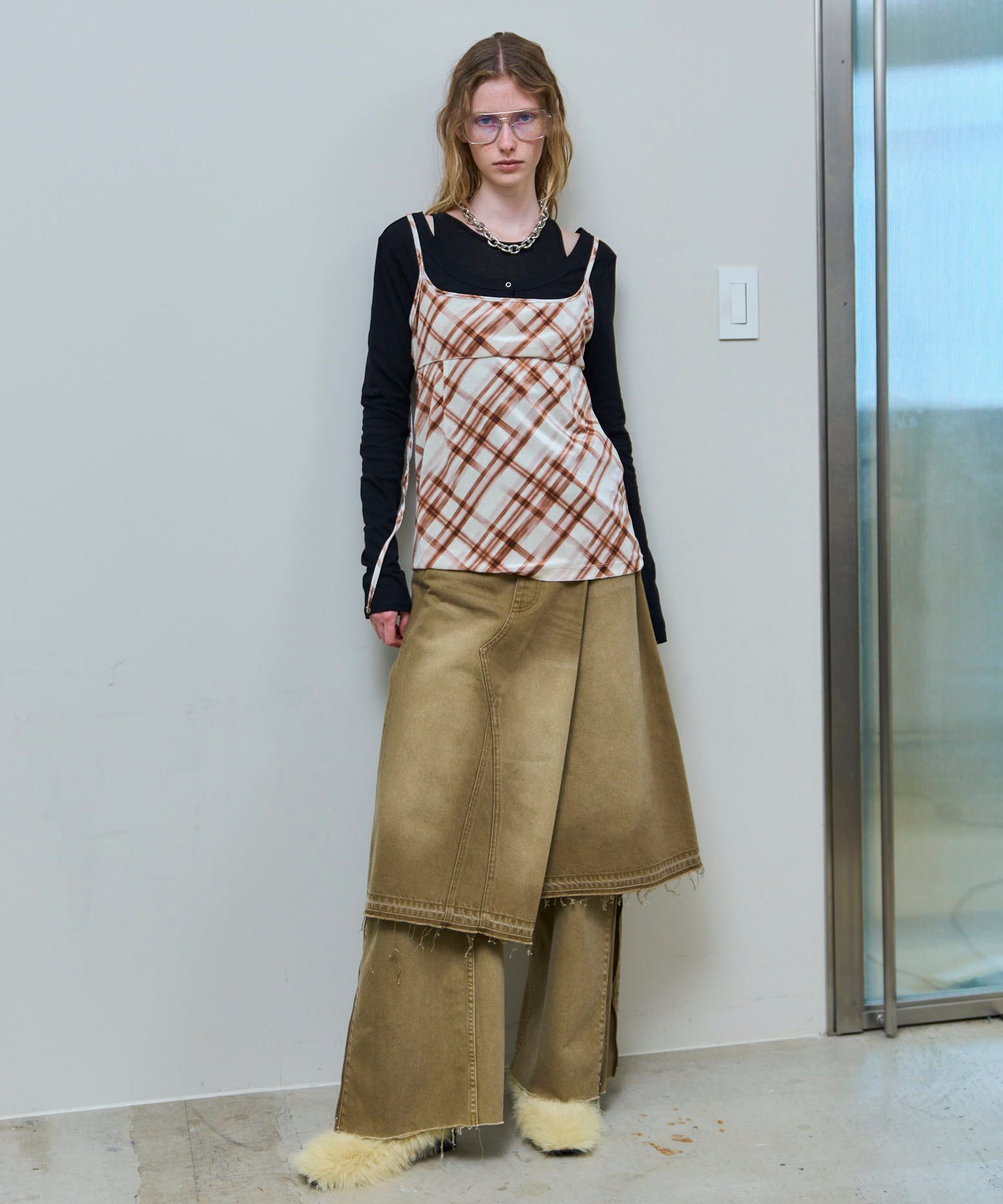 MAISON SPECIAL Multiway Layered Plaid Velour Pants メゾンスペシャル パンツ その他のパンツ ブラウン