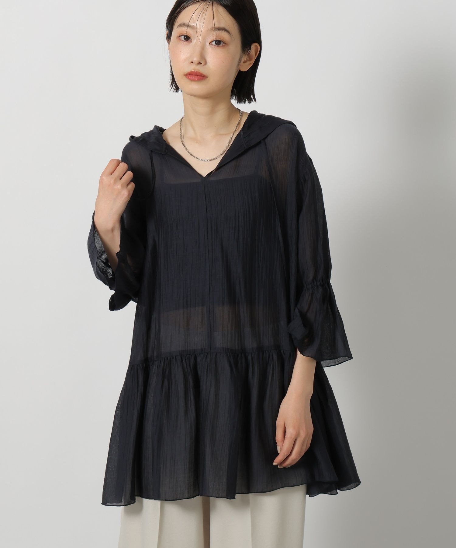 LAKOLE フードチュニック ラコレ トップス その他のトップス ブラック ピンク ホワイト