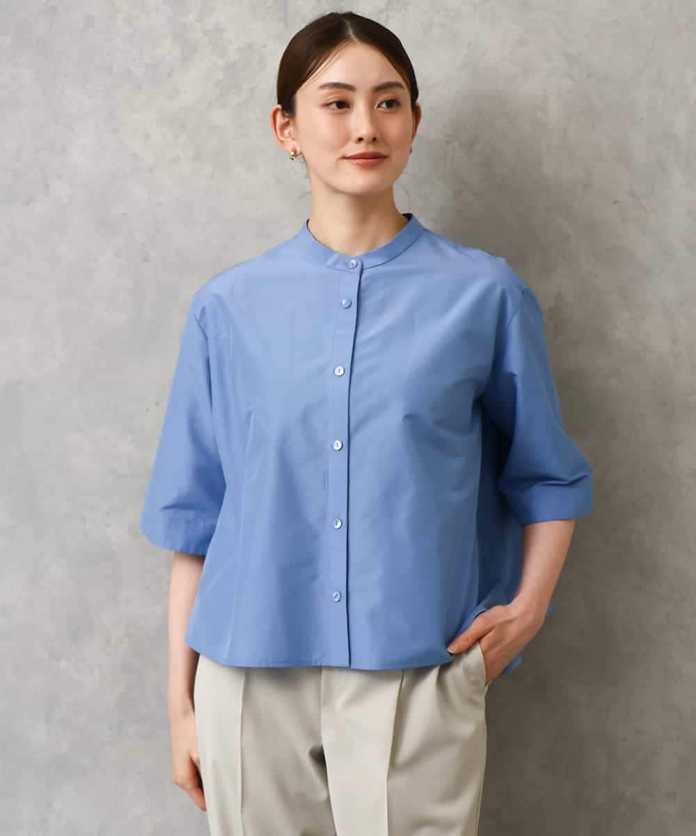 MICHEL KLEIN（小さいサイズ） [小さいサイズ]バンドカラーテントラインシャツ メゾンドゥサンク トップス シャツ・ブラウス ホワイト ブルー