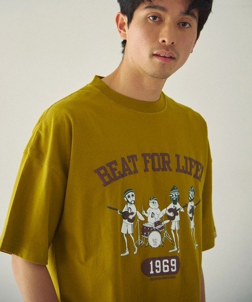 DUCKSTER/ダックスター RELAXED FIT S/STEE《BEAT FOR LIFE!》(MENS) ゴースローキャラバン トップス カットソー・Tシャツ イエロー ホワイト ブラック