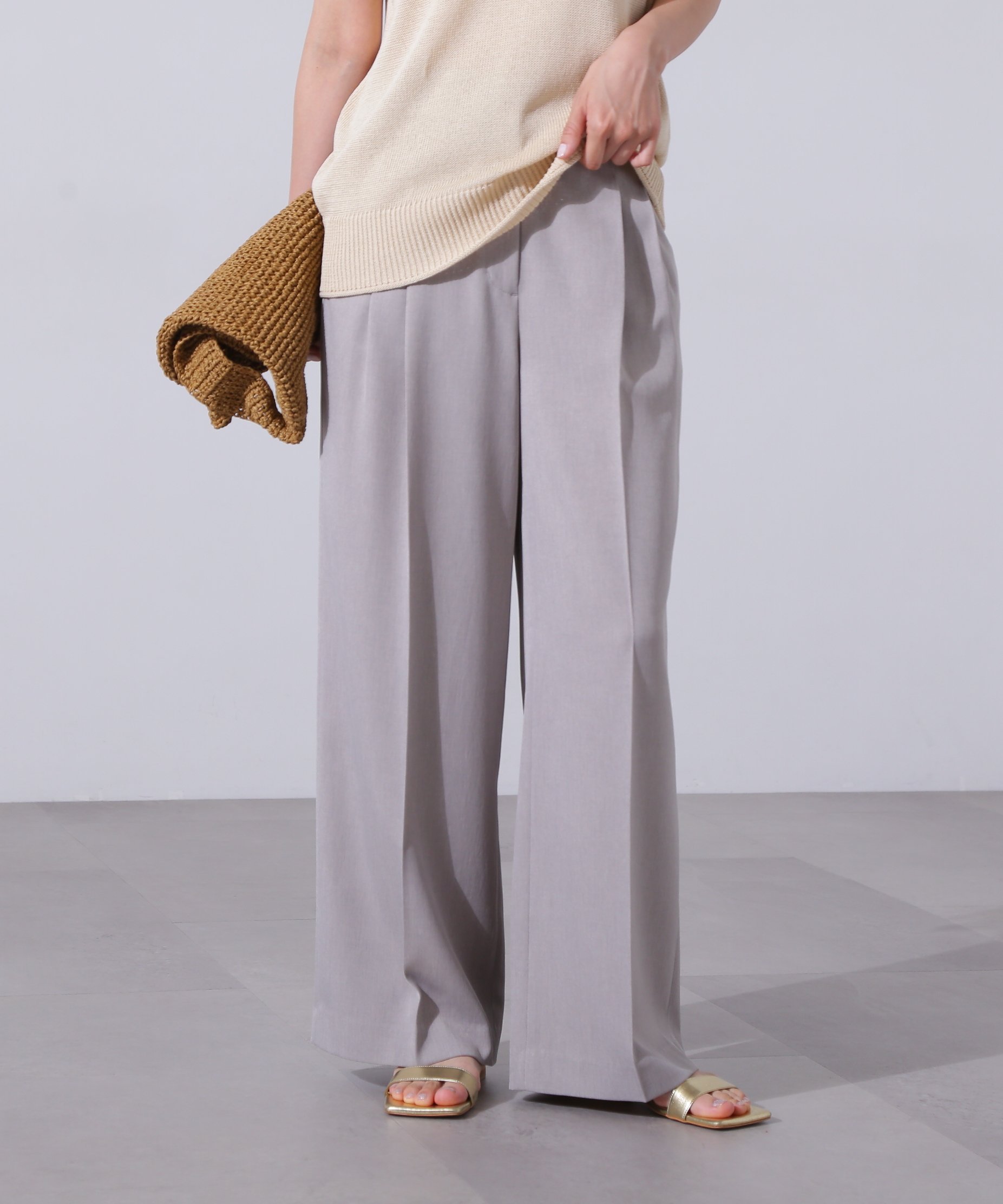 N. Natural Beauty Basic ツータックワイドパンツ エヌ ナチュラルビューティーベーシック* パンツ その他のパンツ ブラウン グレー