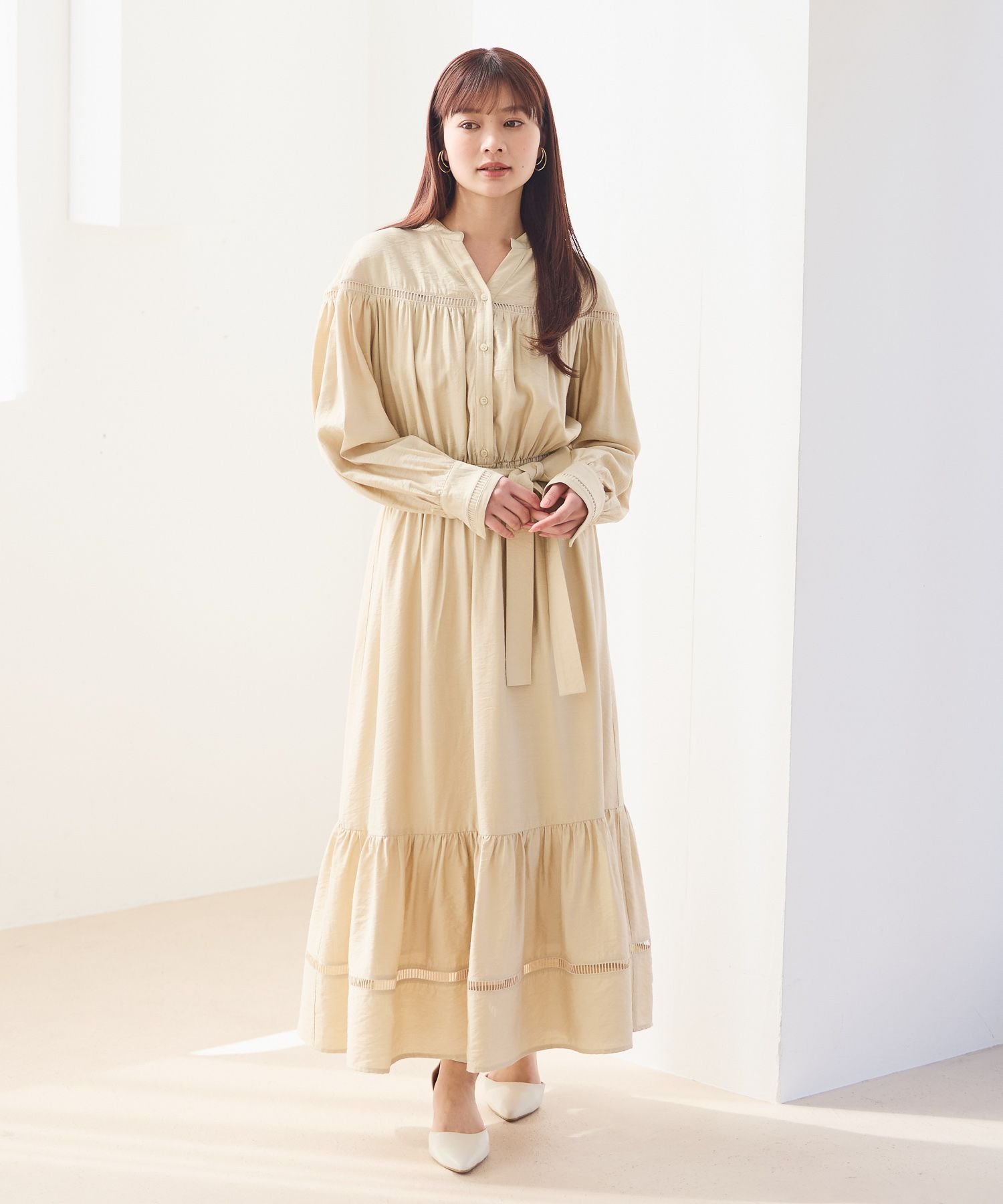 【SALE／20%OFF】Andemiu レースギャザーワンピース アンデミュウ ワンピース・ドレス ワンピース ブラック ベージュ【送料無料】