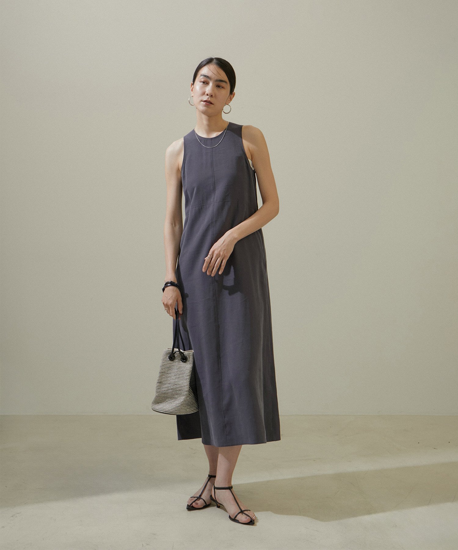 【SALE／30%OFF】SALON adam et rope' [24SS]アメリカンスリーブワンピース【洗える】 サロン アダム エ ロペ ワンピース・ドレス ワンピース ホワイト グレー【送料無料】