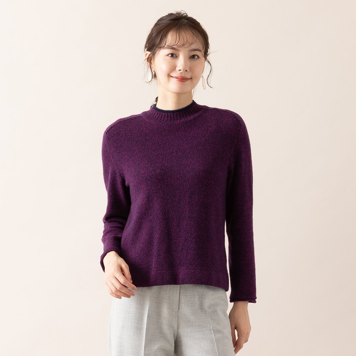 【SALE／50%OFF】Liliane Burty Eclat 【S・Mサイズ】杢糸 ラグランスリーブニット リリアンビューティ エクラ トップス ニット パープル【送料無料】