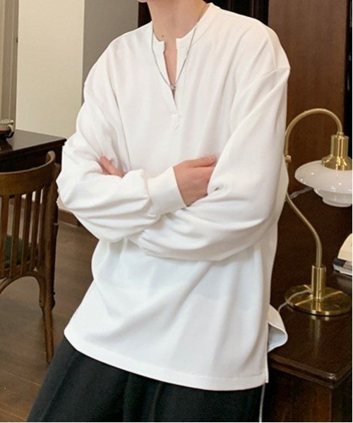 NOWLE NOWLE/(M)【NOWLE】リラックスフィット キーネック プルオーバー ロンT チェルカ トップス カットソー・Tシャツ ホワイト ブラック