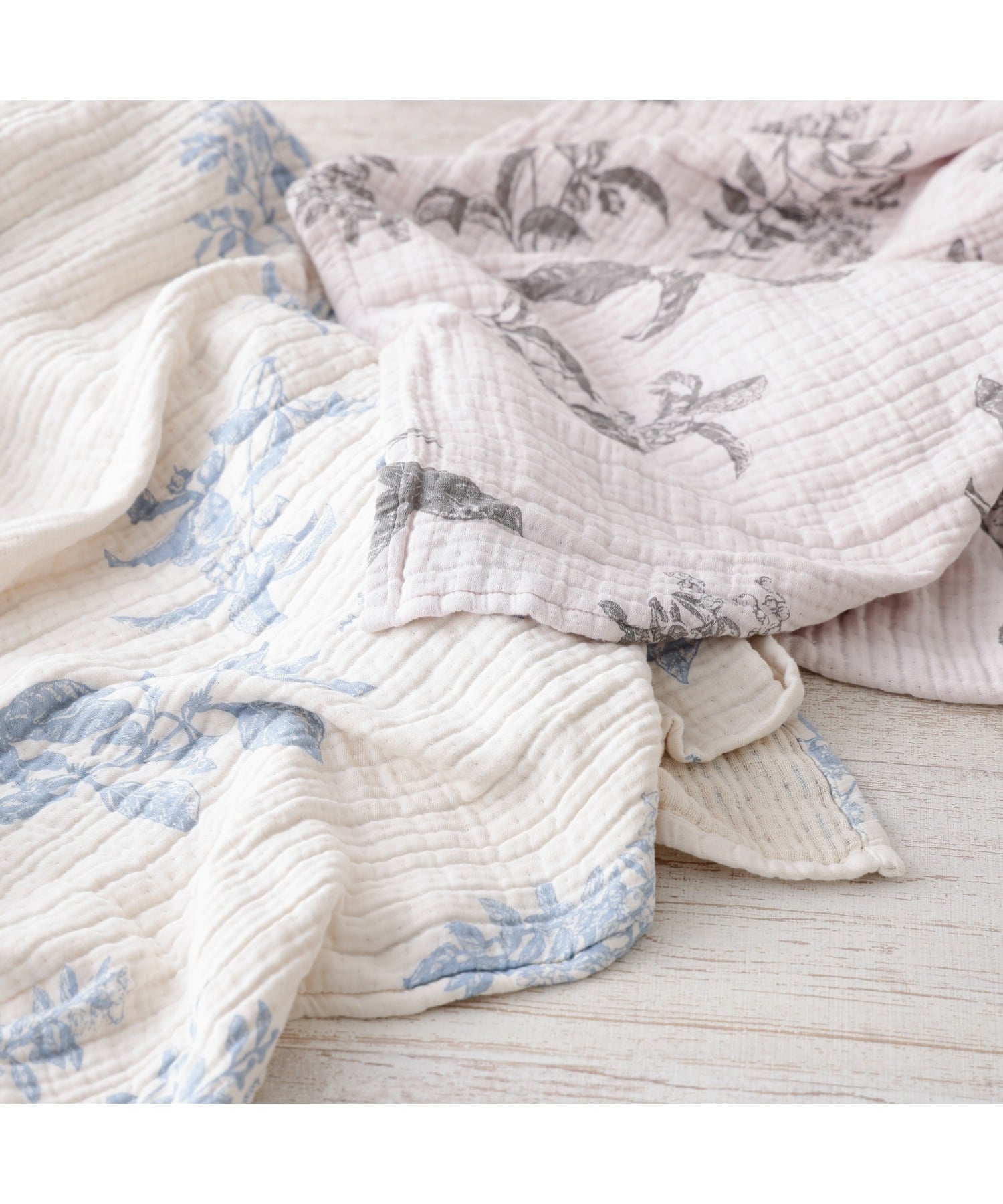 【SALE／30%OFF】Francfranc ボタニカル ガーゼケット ダブル アイボリー*ライトブ...