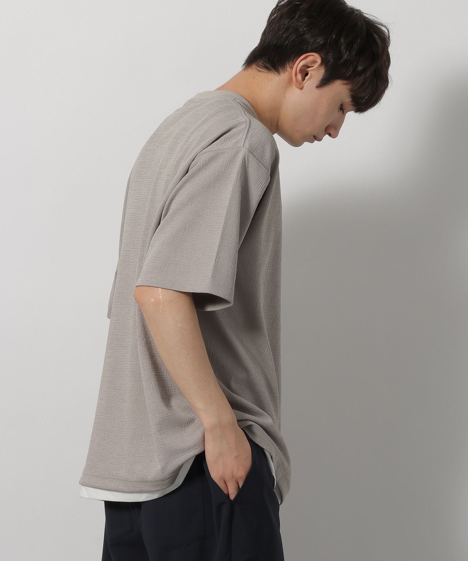 LAKOLE ドビーストレッチレイヤードTシャツ ラコレ トップス カットソー・Tシャツ ブルー ブラック