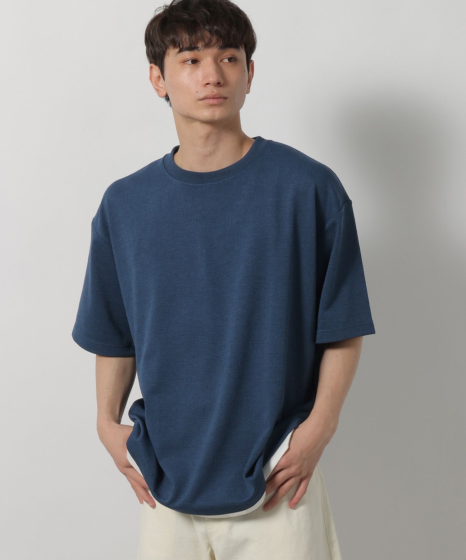 LAKOLE ドビーストレッチレイヤードTシャツ ラコレ トップス カットソー・Tシャツ ブルー ブラック