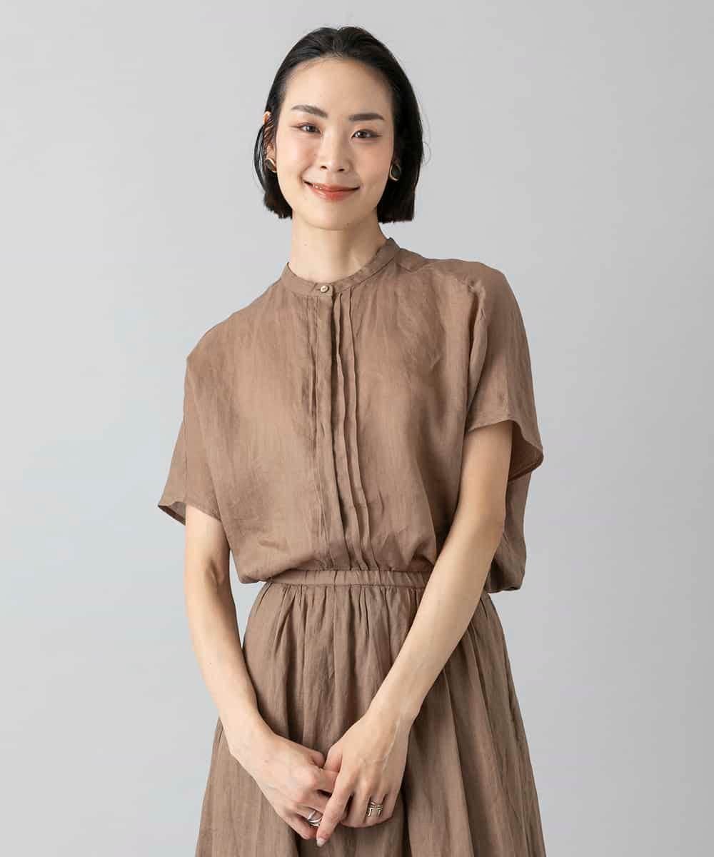 MICHEL KLEIN [セットアップ対応]リネンブラウス ミッシェルクラン トップス シャツ・ブラウス ブラウン イエロー パープル グレー