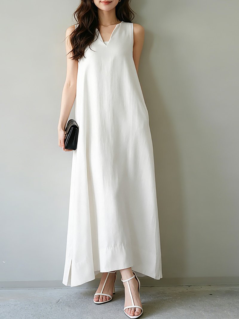 【SALE／25%OFF】Doux Belle Vネックノースリーブロングワンピース レディース ワンピース ドゥー・ベル ワンピース・ドレス チュニック ホワイト【送料無料】 stylife-15721419 Rakuten Fashion サンプル画像2