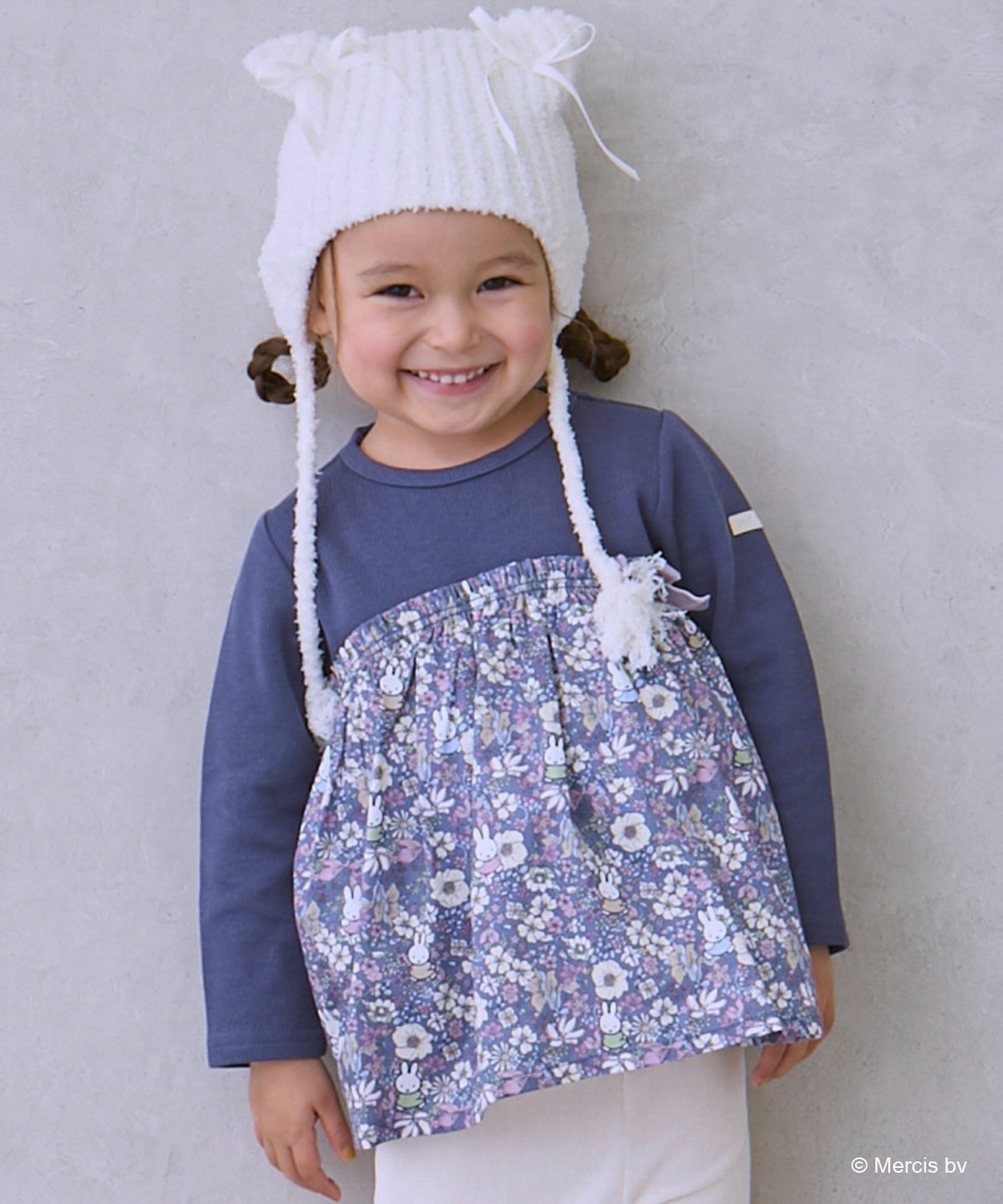 petit main 【miffy】花柄ドッキングチュニック ナルミヤオンライン トップス カットソー・Tシャツ ホワイト ピンク ネイビーのサムネイル