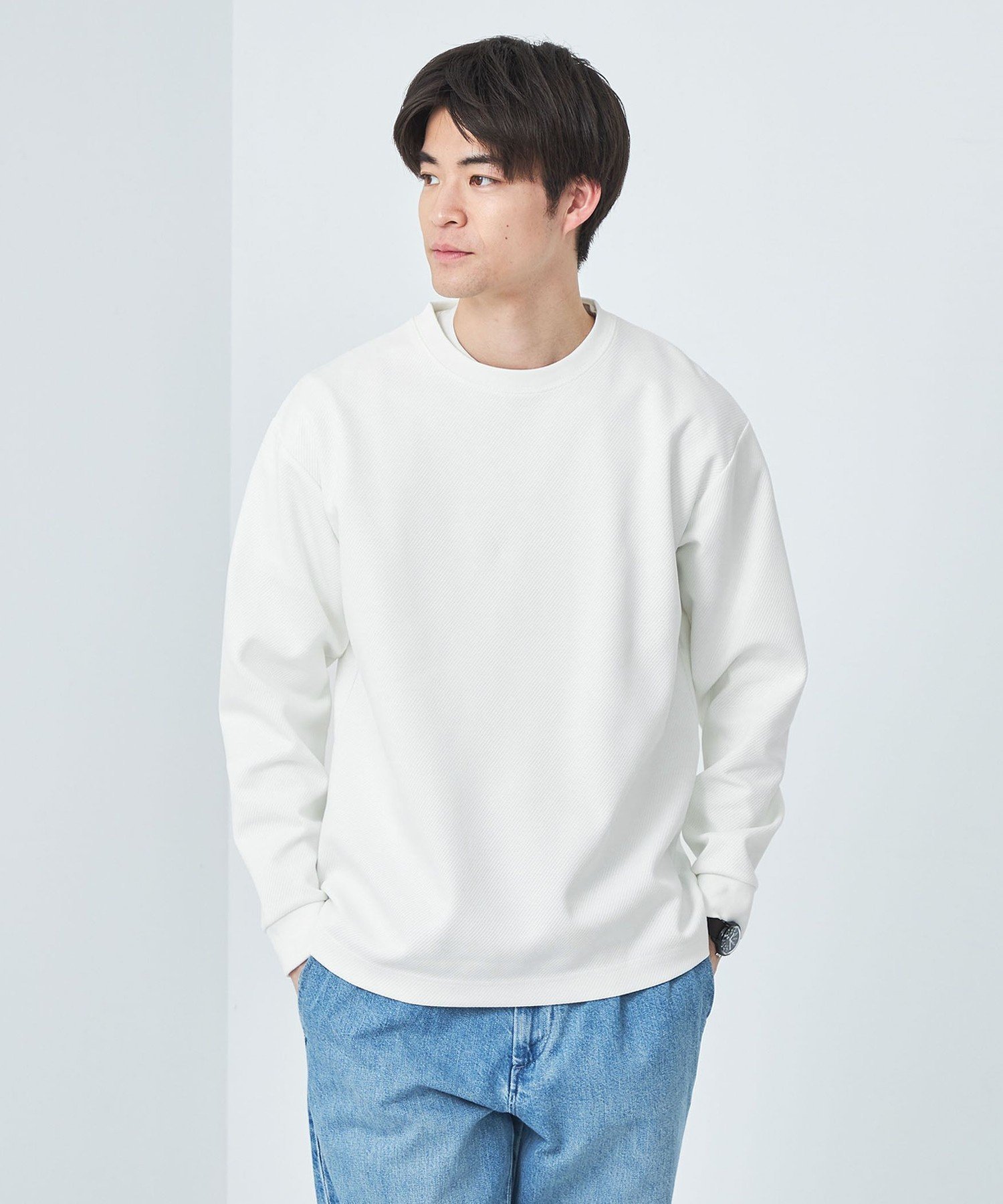 【SALE／50%OFF】UNITED ARROWS green label relaxing SUVIN ツイル クルーネック カットソー ユナイテッドアローズ アウトレット トップス カットソー・Tシャツ ホワイト グレー ブラック
