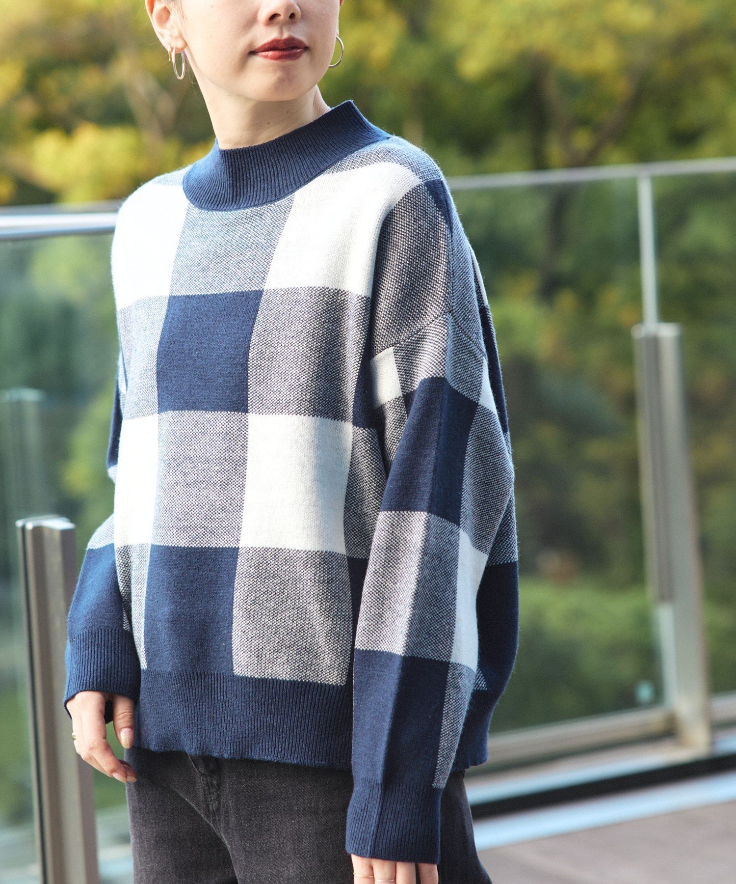 BEAMS HEART WOMEN ジャカード チェック柄 ニット ビームス ハート トップス ニット ブラウン イエロー ネイビー【送料無料】