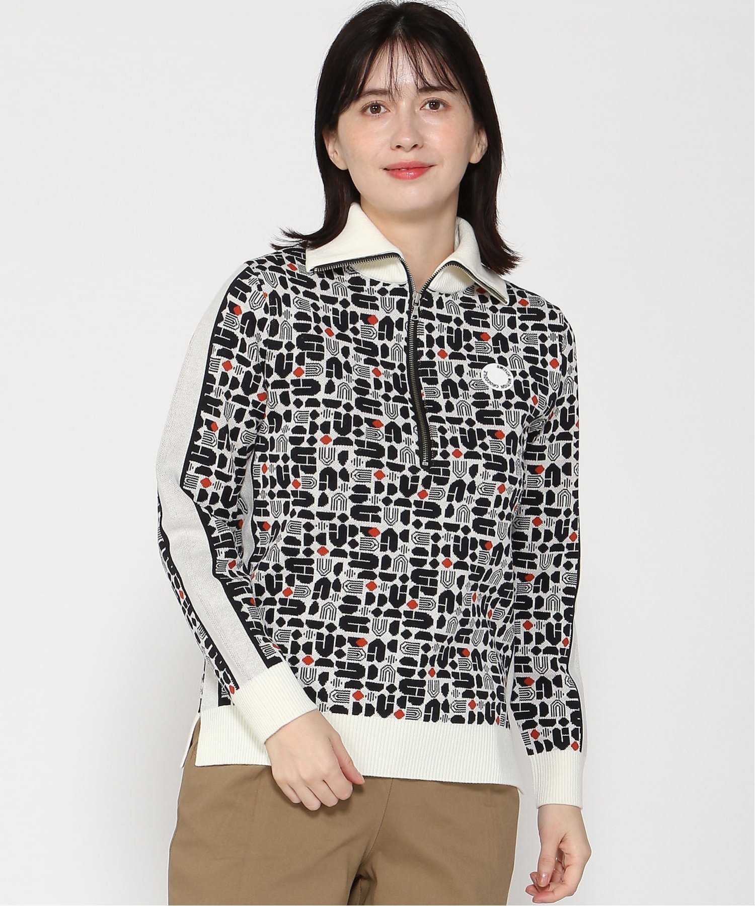SWITCH MOTION CROCODILE LADIES (W)モノグラム ハーフジップ プルオーバー ニット クロコダイル トップス ニット ホワイト ブラック【送料無料】